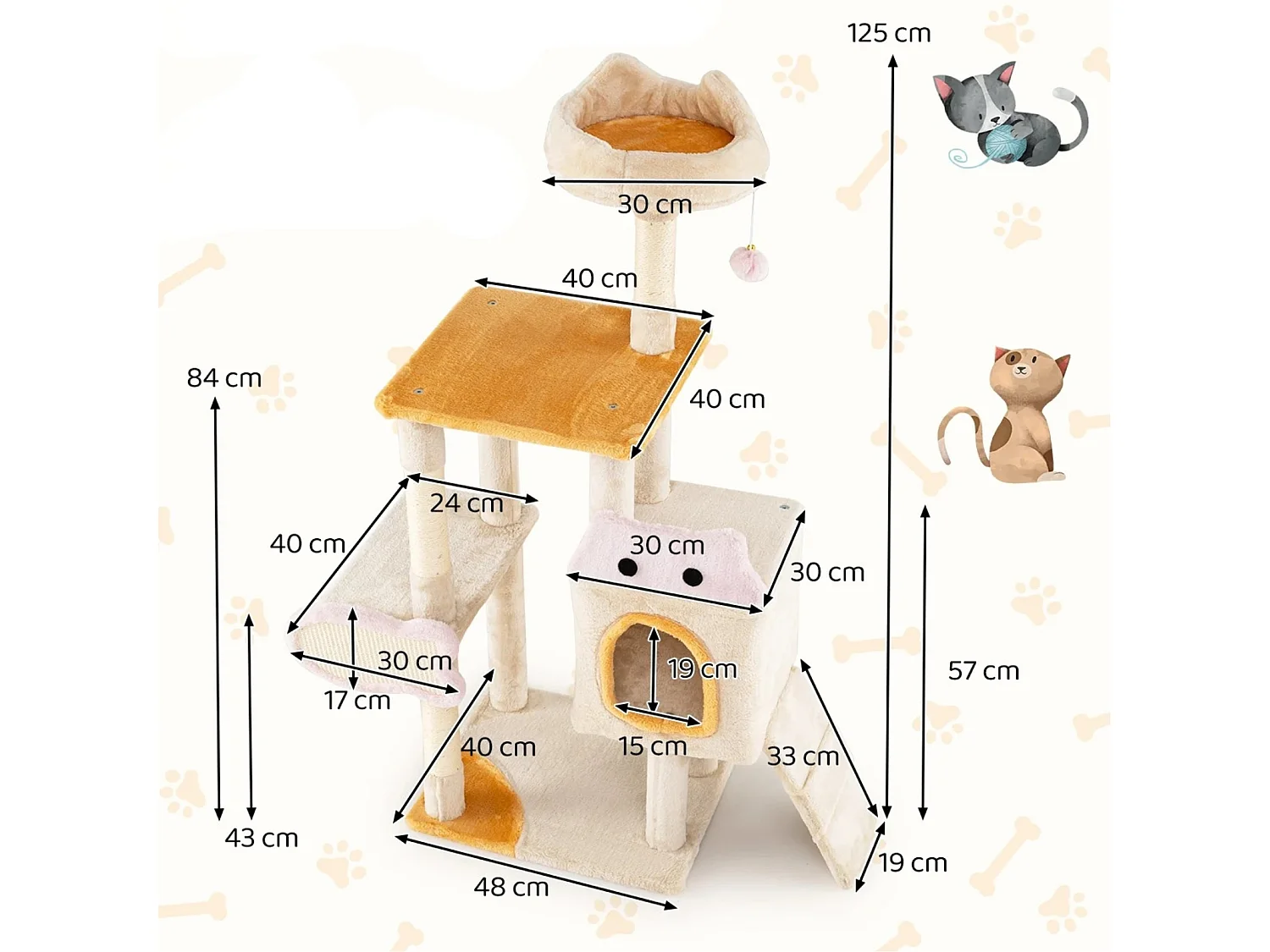 Klein Kratzbaum mit Fischförmigem Kratzbrett Holz Katzenbaum Katzenkratzbaum Kletterbaum