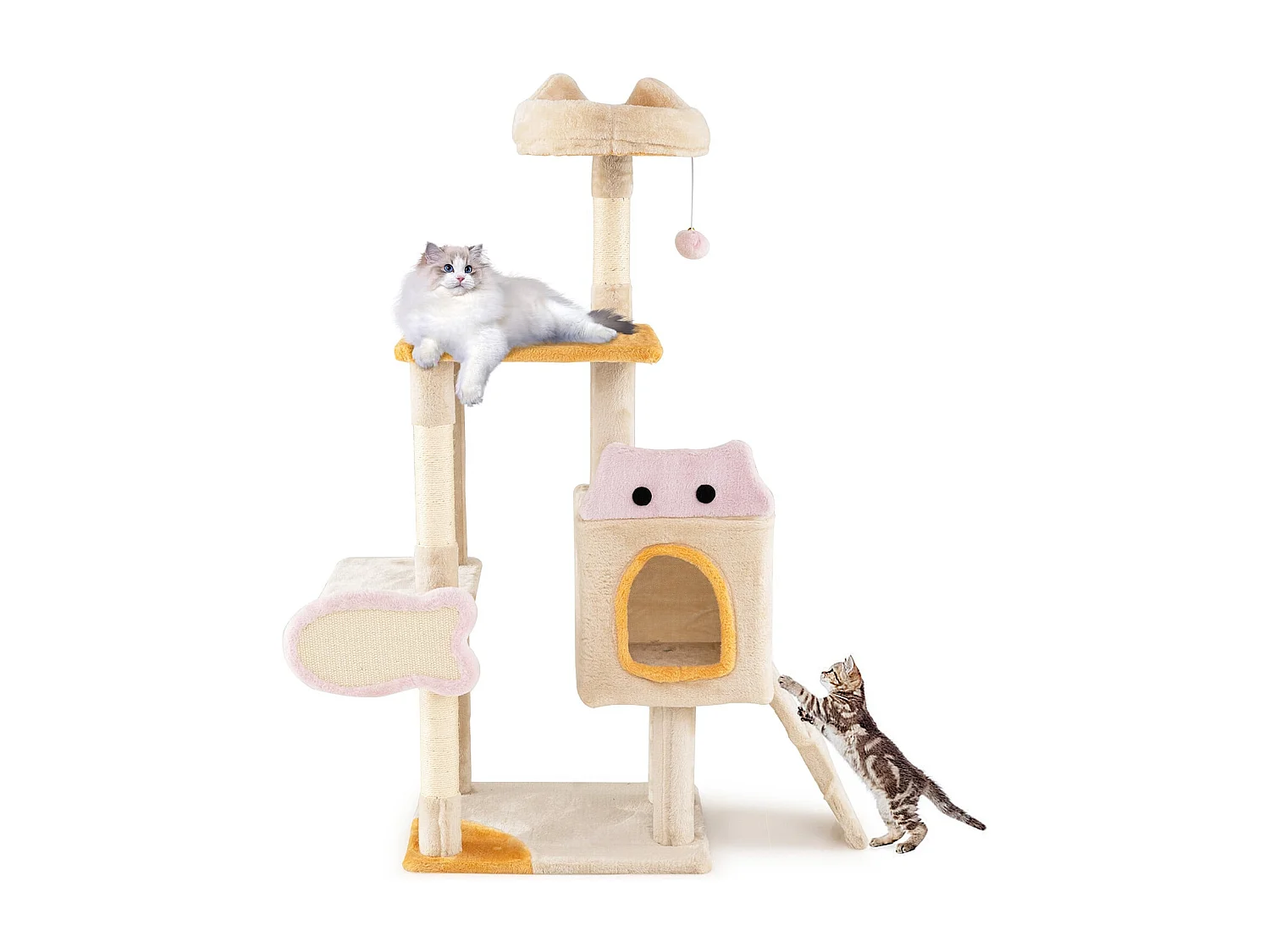 Klein Kratzbaum mit Fischförmigem Kratzbrett Holz Katzenbaum Katzenkratzbaum Kletterbaum