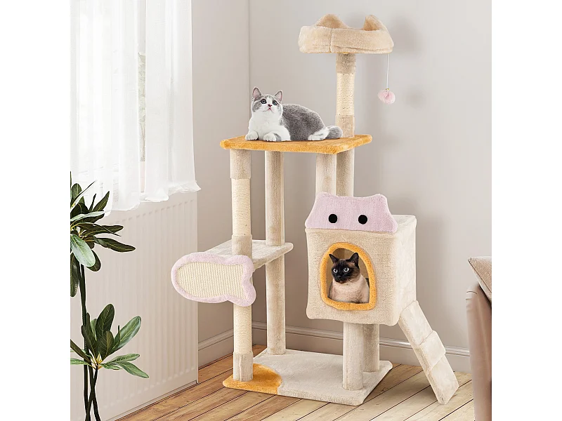 Klein Kratzbaum mit Fischförmigem Kratzbrett Holz Katzenbaum Katzenkratzbaum Kletterbaum