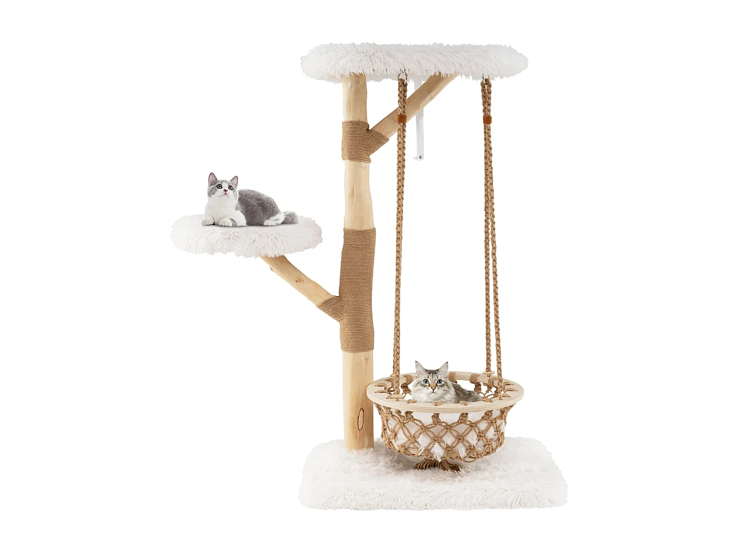 Albero per gatti da 123 cm con cesto per appendere, torre per arrampicarsi e rami in legno vero Albero per gatti