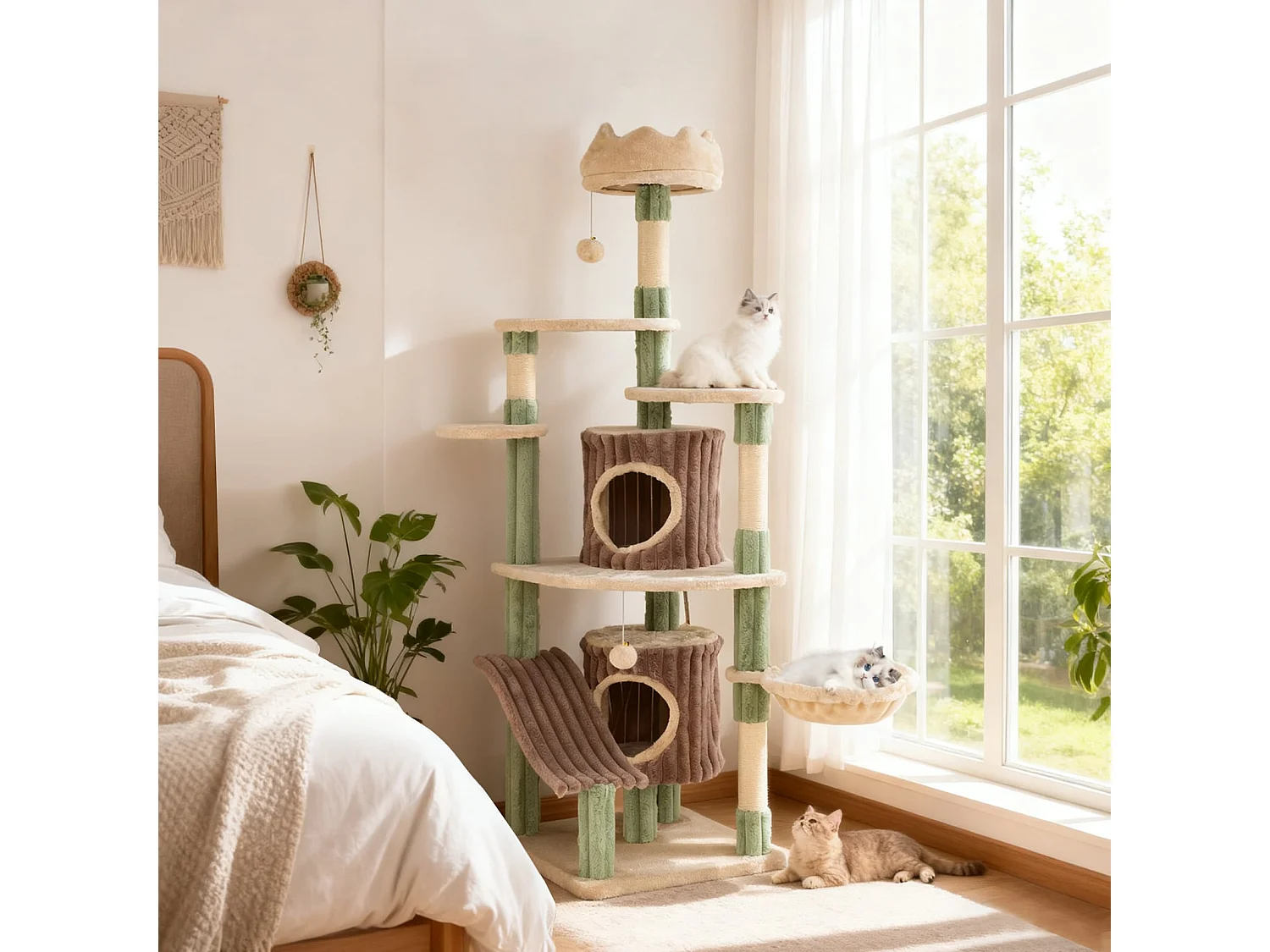 Groß Kratzbaum mit 2 Katzenhöhlen & Großer Basis Katzenkratzbaum Eckkratzbaum Kletterbaum