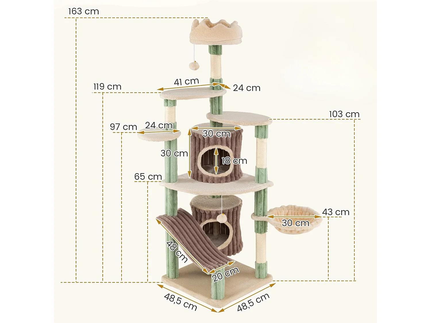 Groß Kratzbaum mit 2 Katzenhöhlen & Großer Basis Katzenkratzbaum Eckkratzbaum Kletterbaum