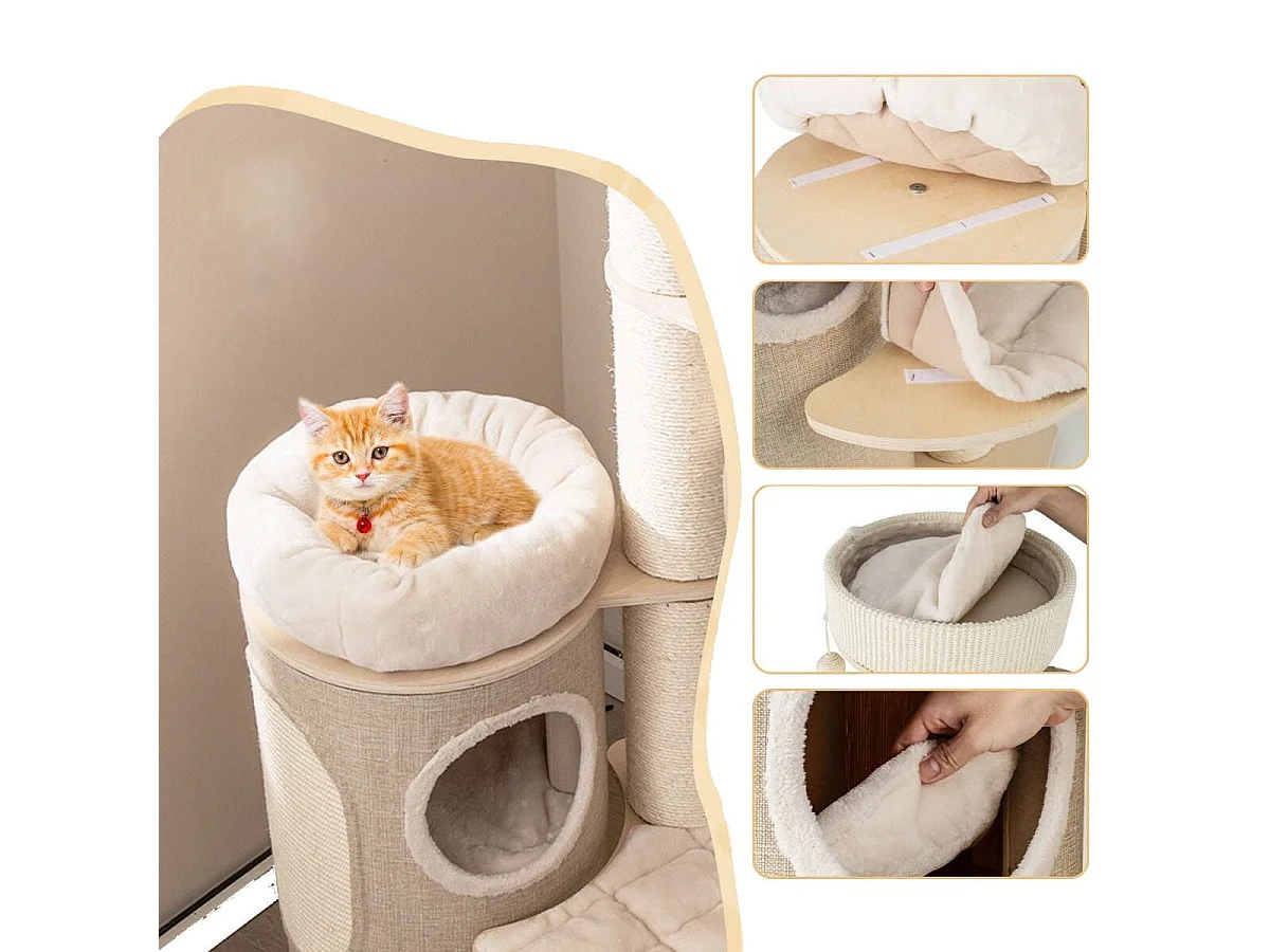 Albero per gatti da 154cm per gatti interni, Torre per gatti multi-livello con condominio a 2 piani Naturale