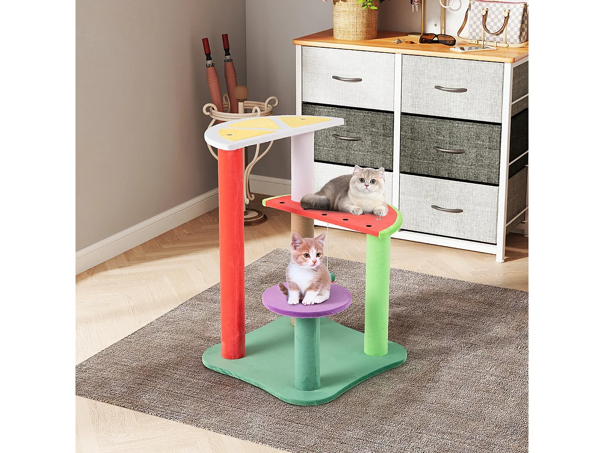 Albero per gatti da 69cm con piattaforme a forma di frutta, Torre per gatti carino con posto per graffiare