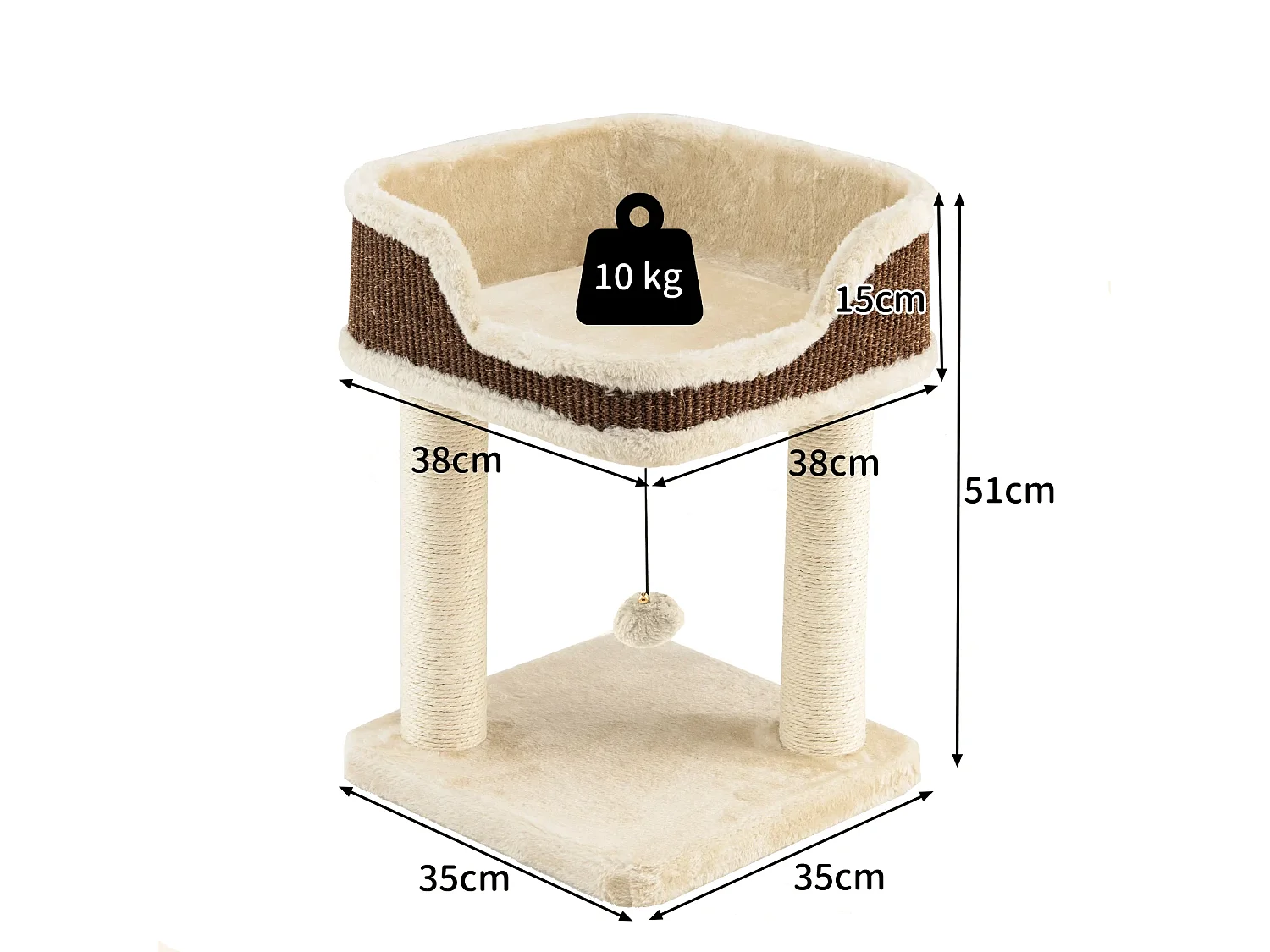 Klein Kratzbaum mit Plüschsitz & Ball & Sisal-Kratzsäulen Katzenbaum Katzenkratzbaum Beige