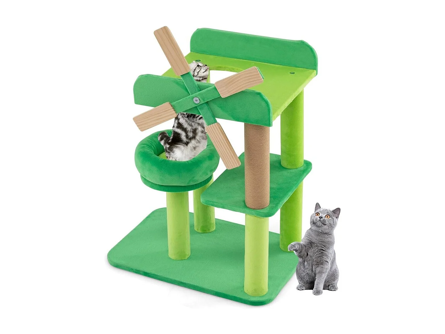 Kleiner Kratzbaum mit Liegefläche & Plattformen & Kratzsäule Katzenbaum in Windmühle Form