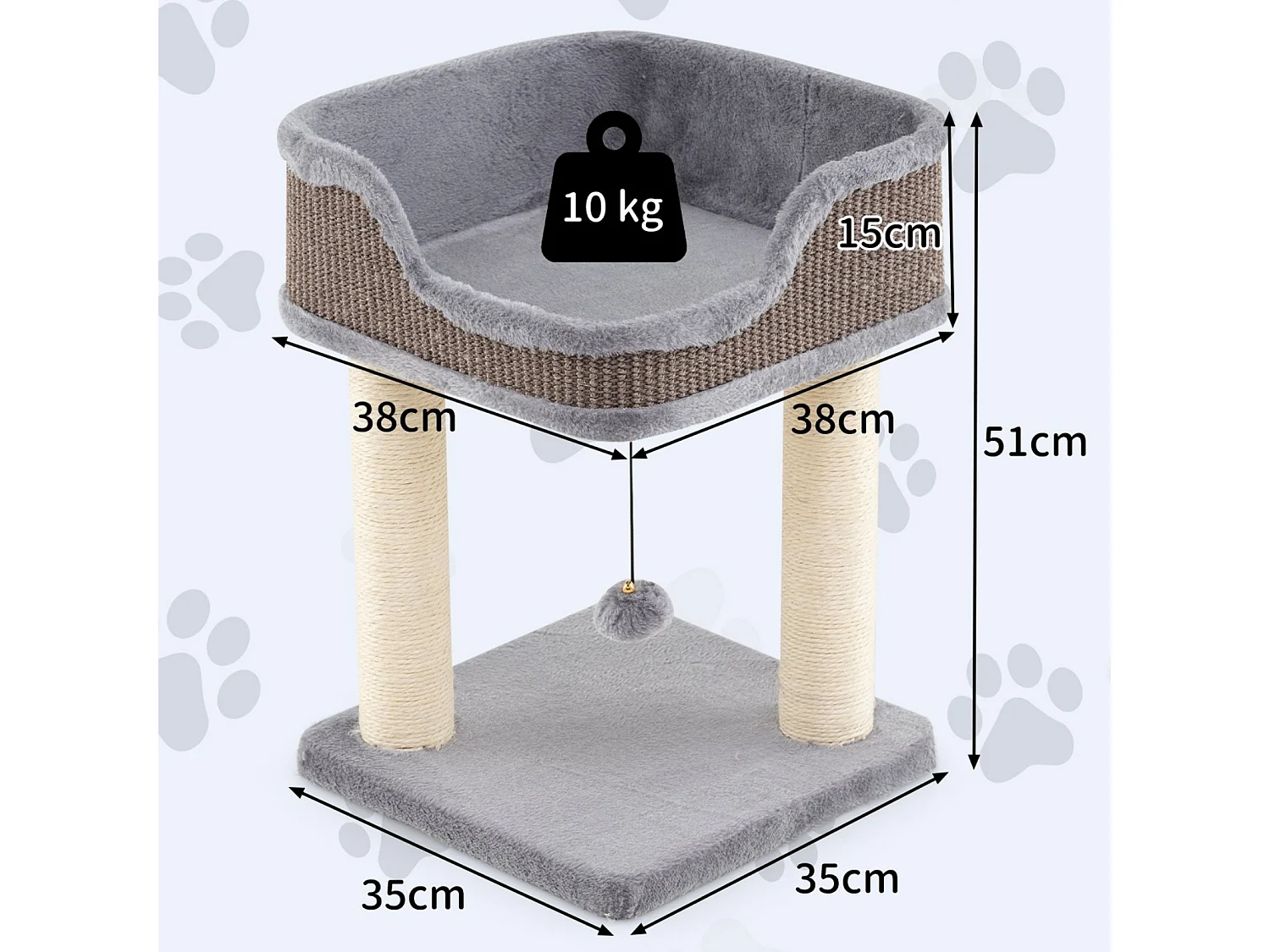 Kratzbaum Klein Katzenbaum mit großem Plüschsitz Katzenkratzbaum Holz Katzen Katzenmöbel Kletterbaum 38 x 38 x 51 cm Grau