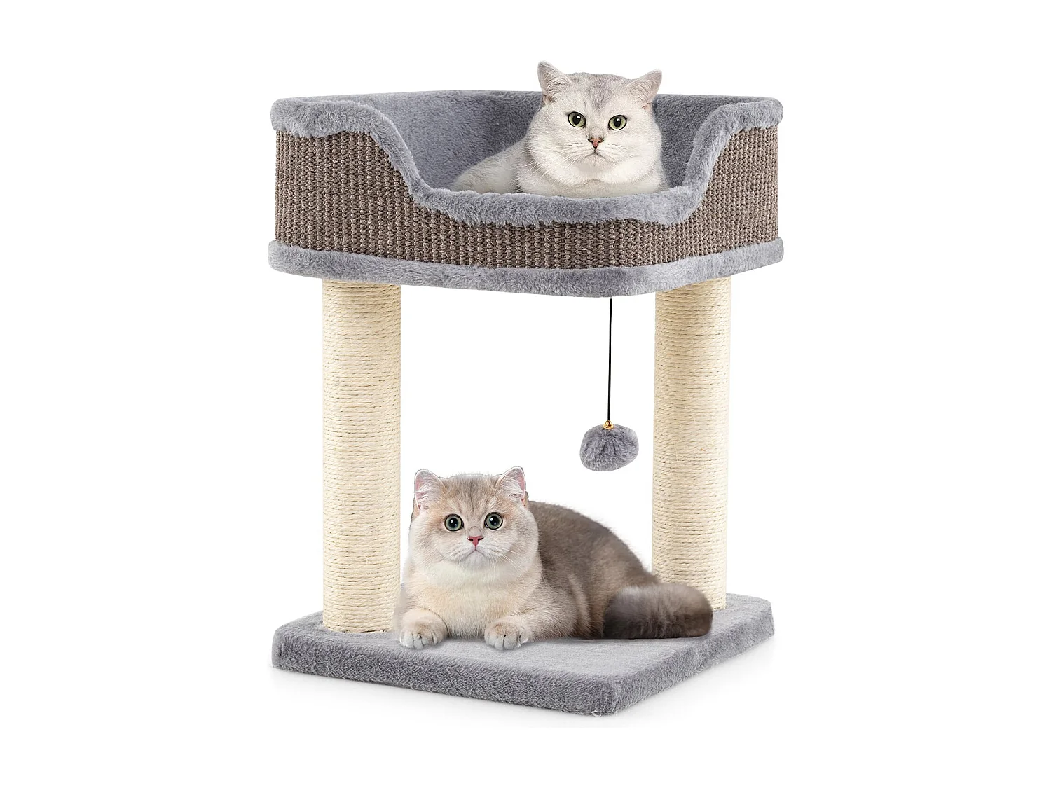 Kratzbaum Klein Katzenbaum mit großem Plüschsitz Katzenkratzbaum Holz Katzen Katzenmöbel Kletterbaum 38 x 38 x 51 cm Grau