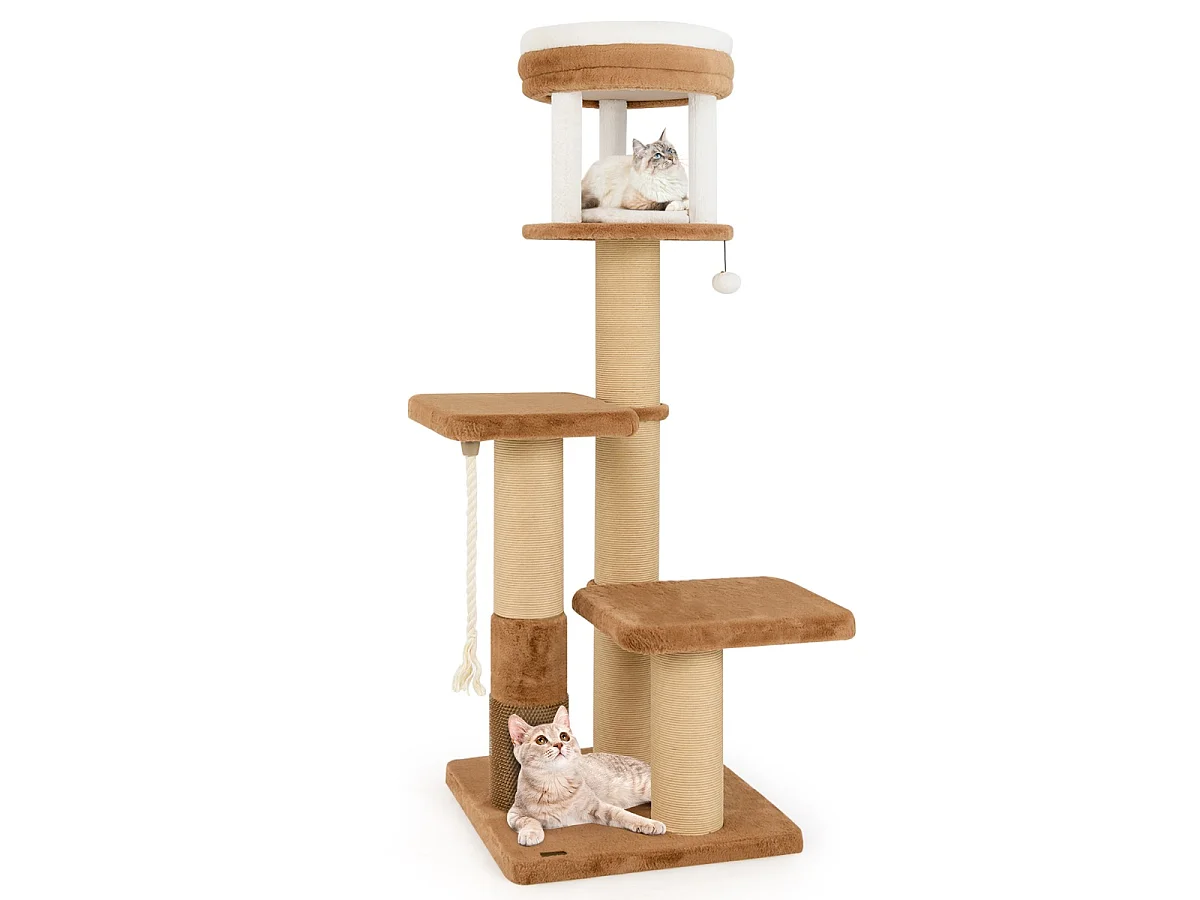 Arbre à Chat pour Chats de 164 cm avec Auto-toilettage Perchoir Rembourré Lit pour Chat Amovible Plateformes de Saut Café
