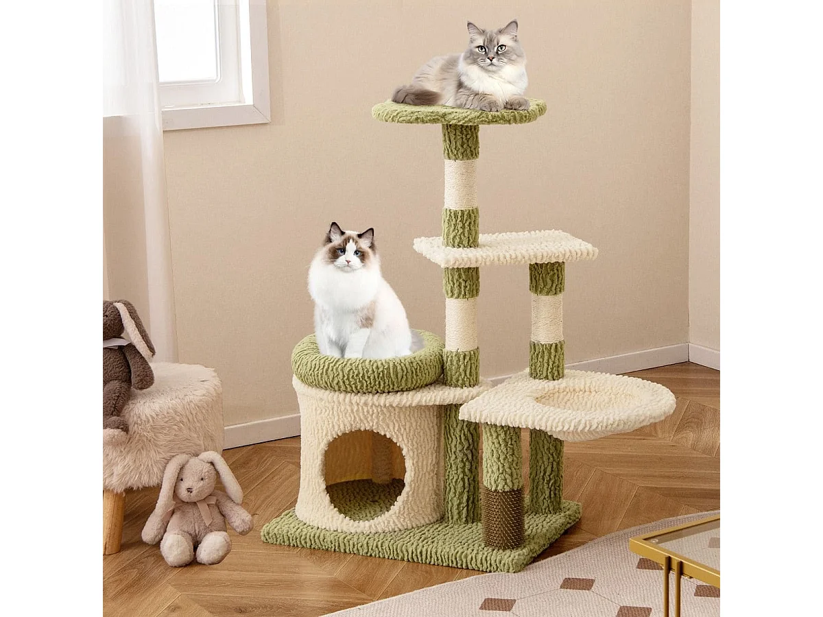 Kratzbaum mit Plattformen & Katzenhöhle & Hängematte & Fellpflege Katzenbaum Kletterbaum