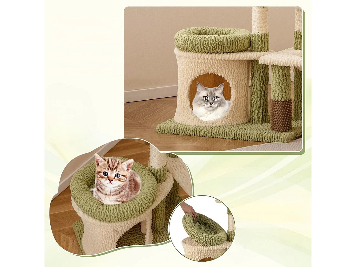 Kratzbaum mit Plattformen & Katzenhöhle & Hängematte & Fellpflege Katzenbaum Kletterbaum