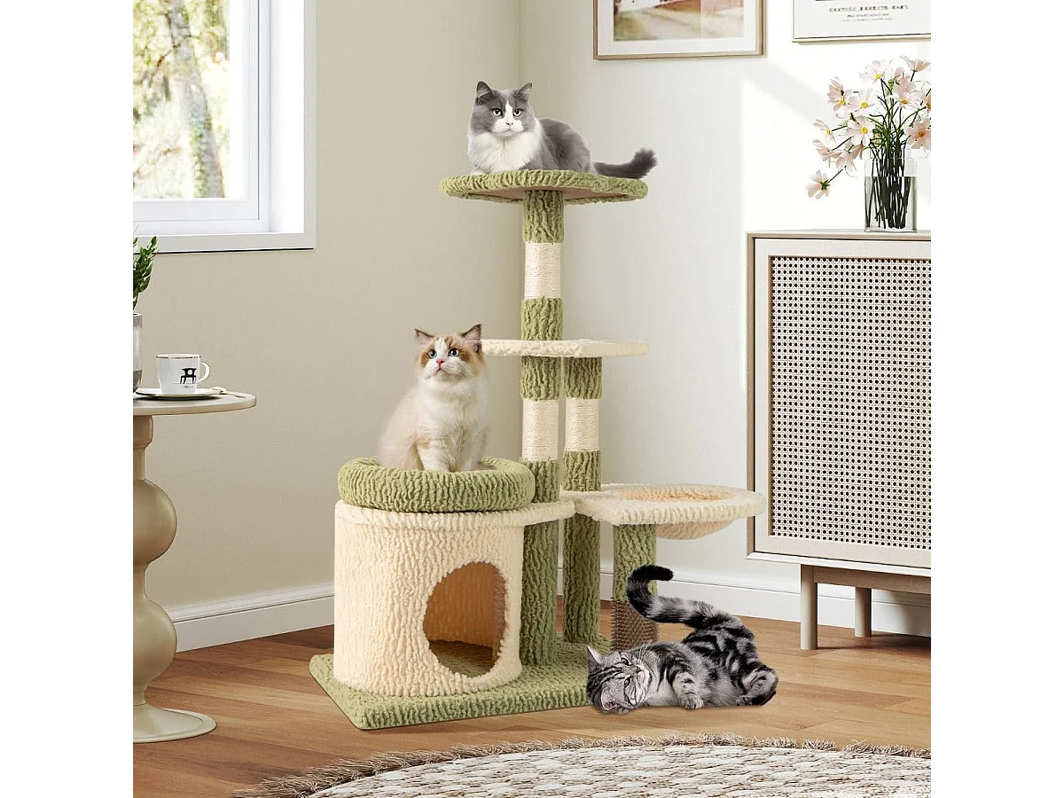 Kratzbaum mit Plattformen & Katzenhöhle & Hängematte & Fellpflege Katzenbaum Kletterbaum
