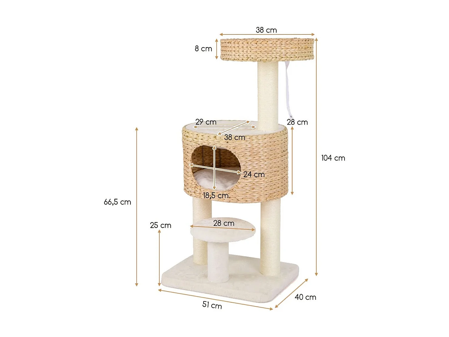 Kratzbaum mit Katzenhöhle 104 cm hoch Katzenbaum mit Sitzstange & Plattform Beige+Natur
