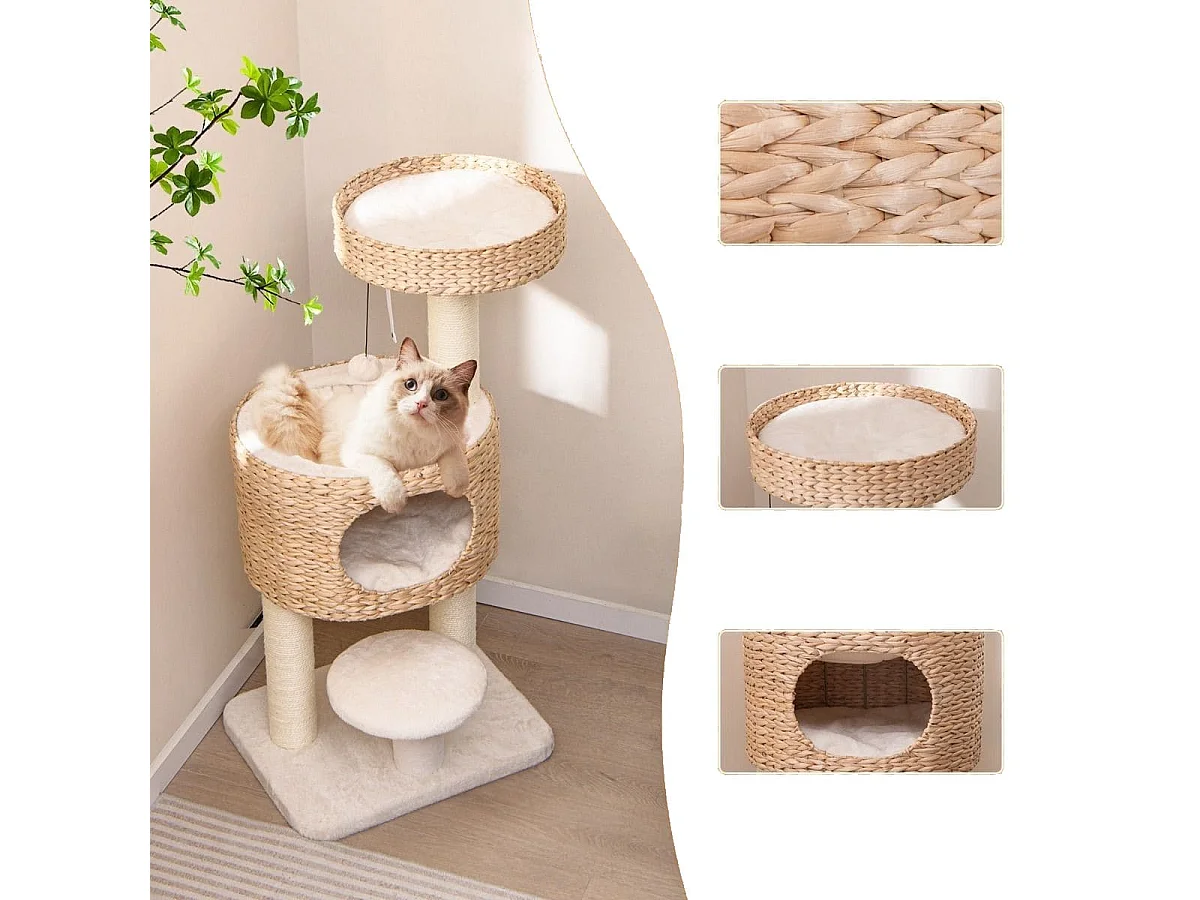 Kratzbaum mit Katzenhöhle 104 cm hoch Katzenbaum mit Sitzstange & Plattform Beige+Natur