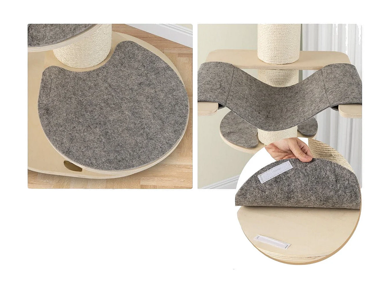 120 cm Kratzbaum Holz Katzenbaum mit Hängematte & 3 Plattformen & Sisal-Teppich Grau