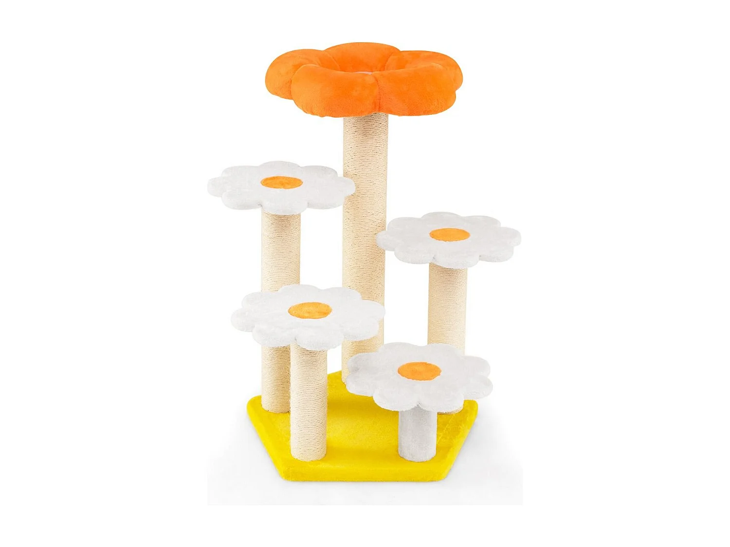 Torre per gatti con comodo trespolo in morbido peluche in sisal per saltare, Albero per gatti da interno a forma di fiore Giallo