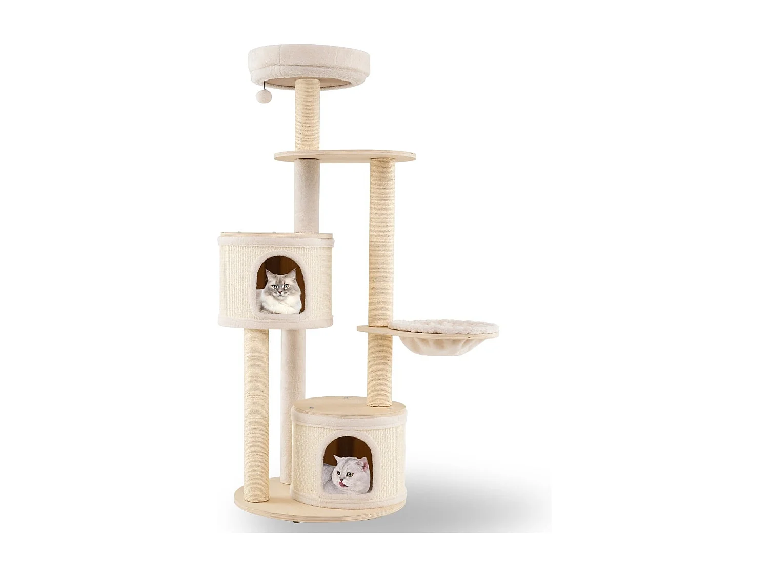 152 cm Kratzbaum mit 2 Katzenhöhlen & Korb & Sisal-Kratzpfosten & Spielball Katzenbaum Kletterbaum