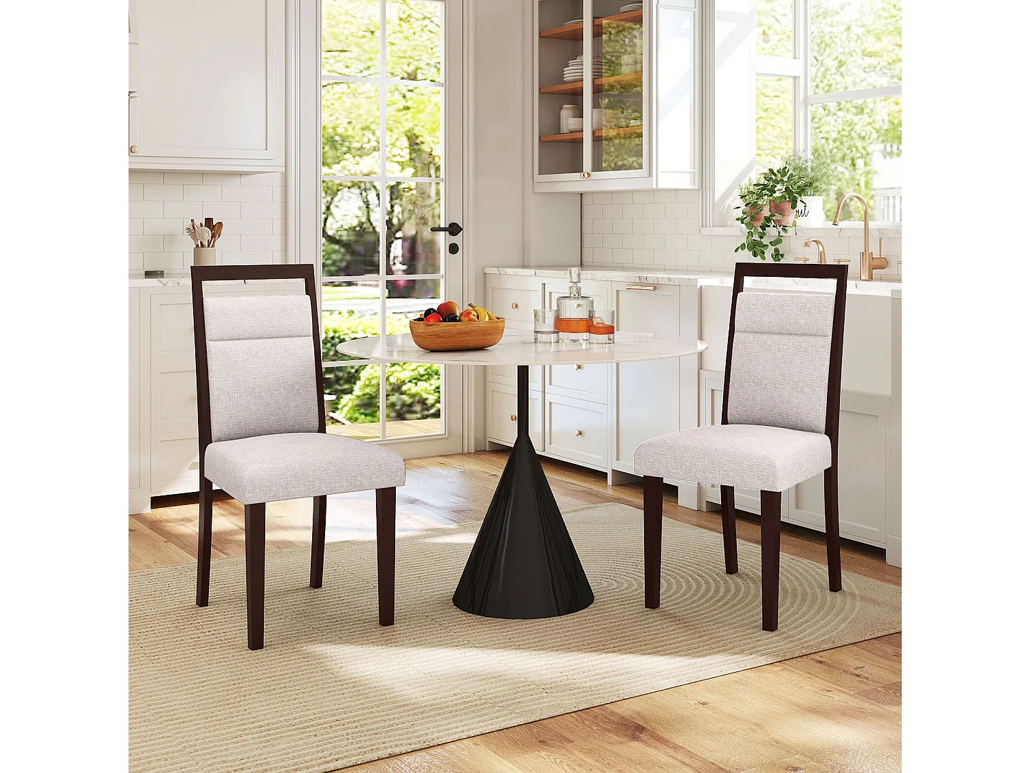 Ensemble de 2 Chaises de Salle à Manger avec Assise Rembourrée et Dossier Inclinable Pieds en Bois de Caoutchouc Poignée Pratique Beige