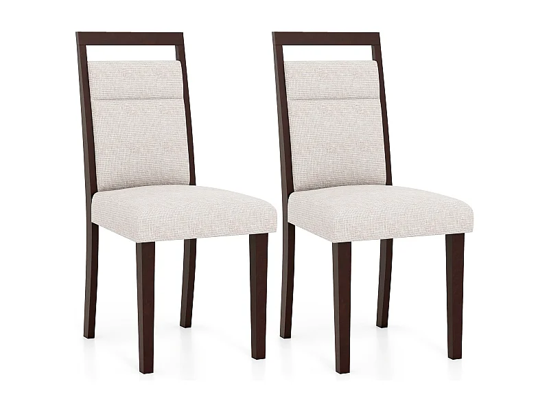 Ensemble de 2 Chaises de Salle à Manger avec Assise Rembourrée et Dossier Inclinable Pieds en Bois de Caoutchouc Poignée Pratique Beige