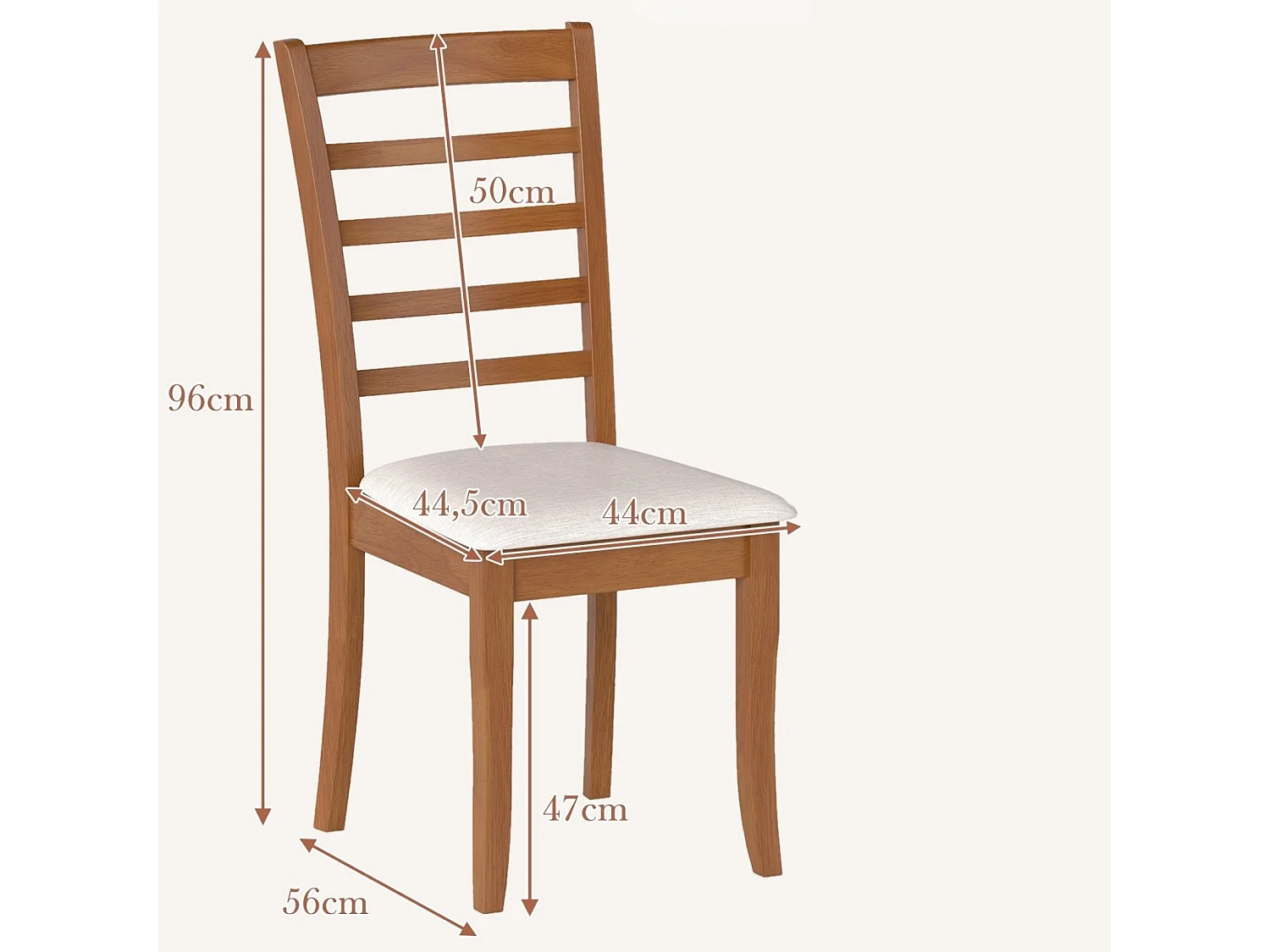Ensemble de 2 Chaises de Salle à Manger en Bois Chaises de Cuisine Modernes Rembourrées avec Pieds en Hévéa Dossier Haut à Lattes Beige