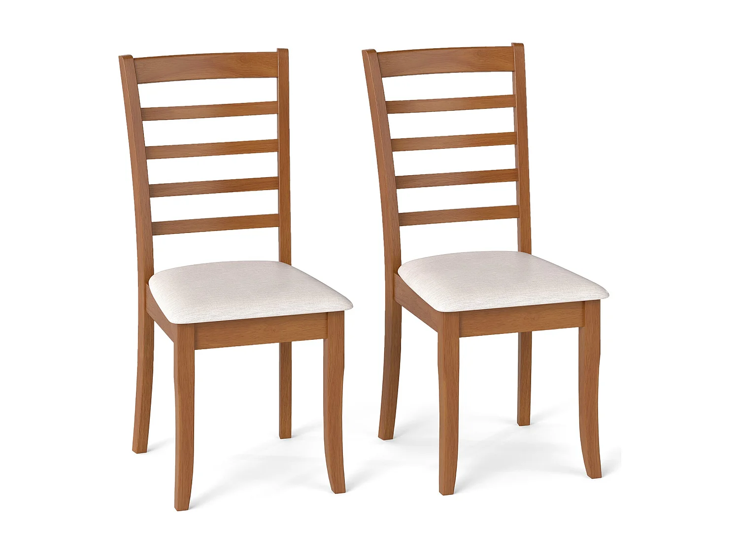 Ensemble de 2 Chaises de Salle à Manger en Bois Chaises de Cuisine Modernes Rembourrées avec Pieds en Hévéa Dossier Haut à Lattes Beige