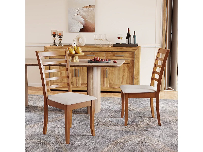 Ensemble de 2 Chaises de Salle à Manger en Bois Chaises de Cuisine Modernes Rembourrées avec Pieds en Hévéa Dossier Haut à Lattes Beige