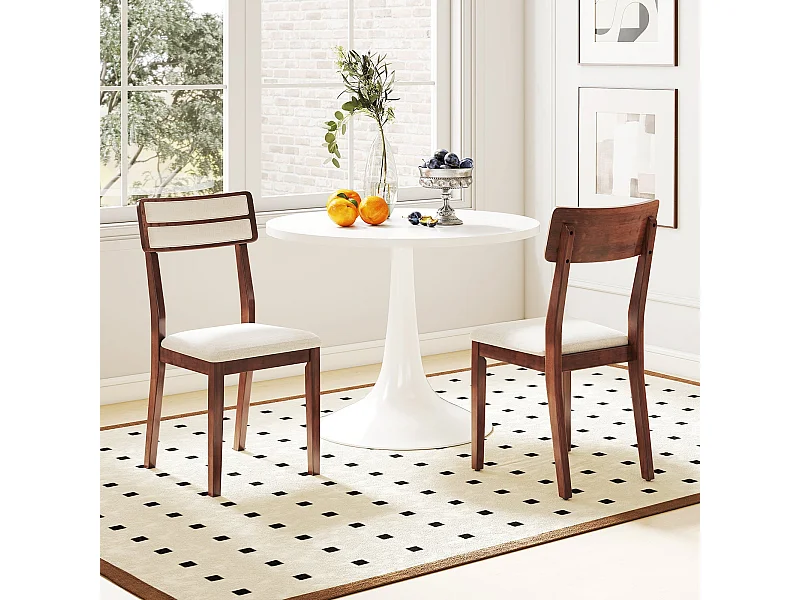 Lot de 2 Chaises de Salle à Manger Rembourrées avec Dossier Haut Pieds en Bois de Caoutchouc Charge 180 KG Beige