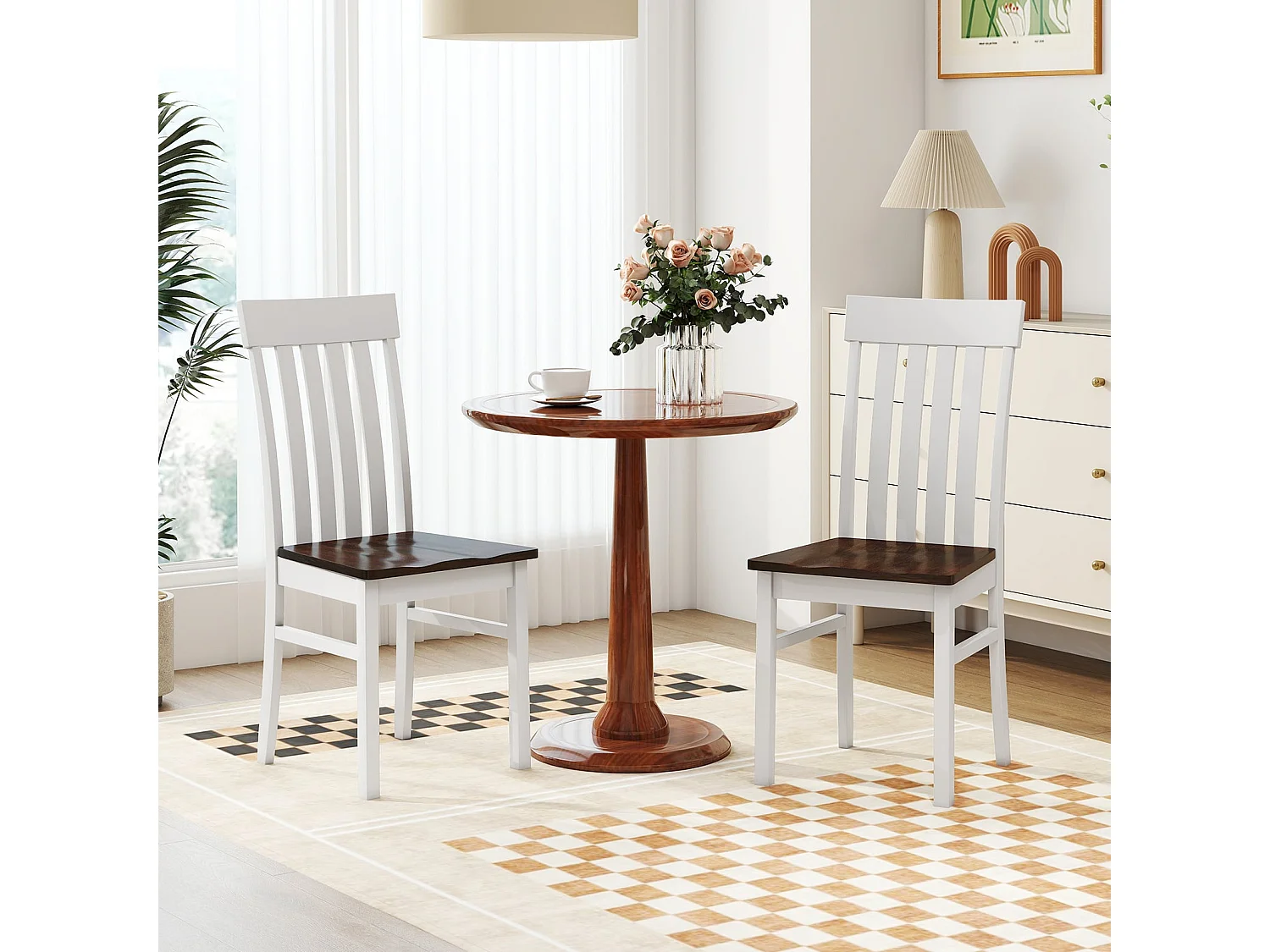 2er-Set Esszimmerstühle armlose Küchenstühle mit ergonomischer Rückenlehnen & vertieftem Sitz Braun