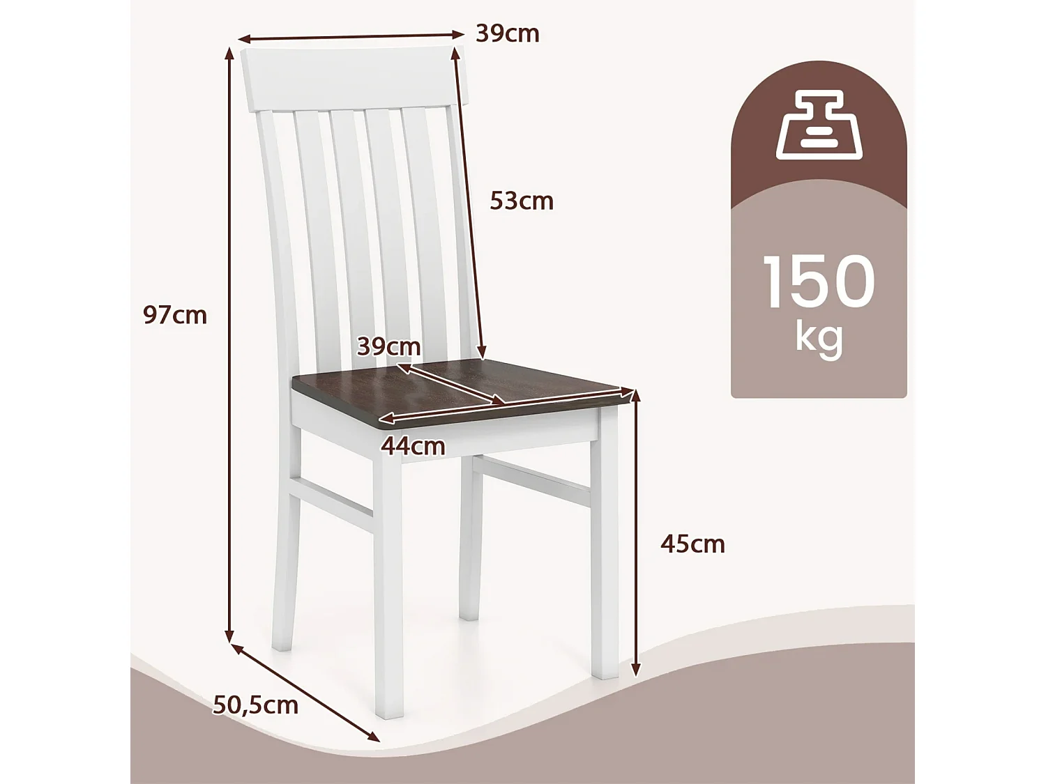 2er-Set Esszimmerstühle armlose Küchenstühle mit ergonomischer Rückenlehnen & vertieftem Sitz Braun