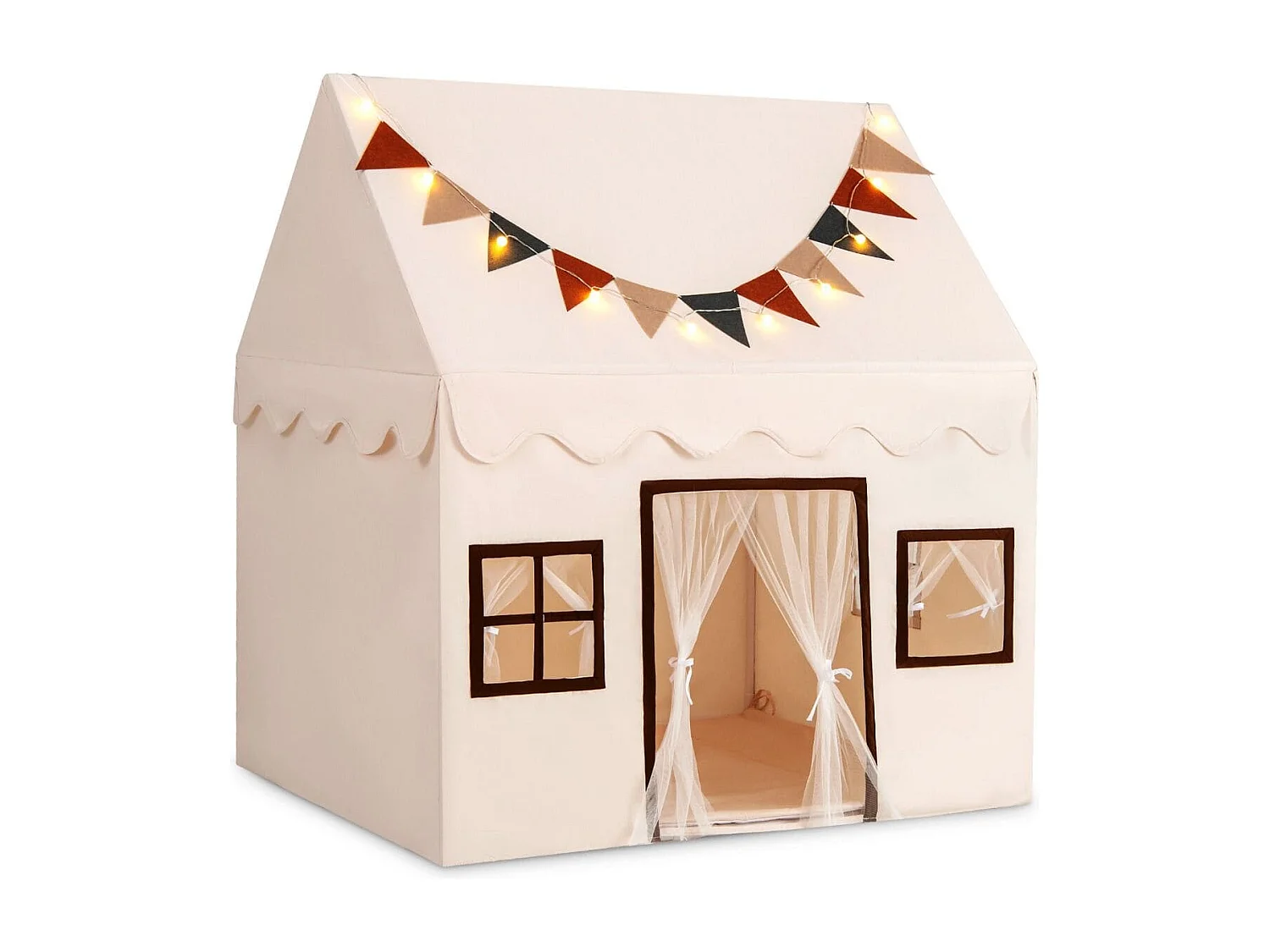 Kinderspielzelt mit Girlande - Beige Spielhaus für Kinder ab 3 Jahren, DIY Aufbau, 137 cm hoch