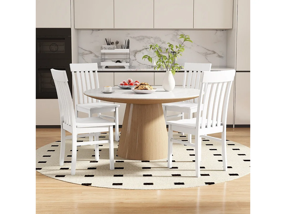 Lot de 2 Chaises de Salle à Manger Chaises de Cuisine sans Accoudoirs avec Dossiers Hauts à Lattes Sièges Concaves Pieds en Bois Blanc