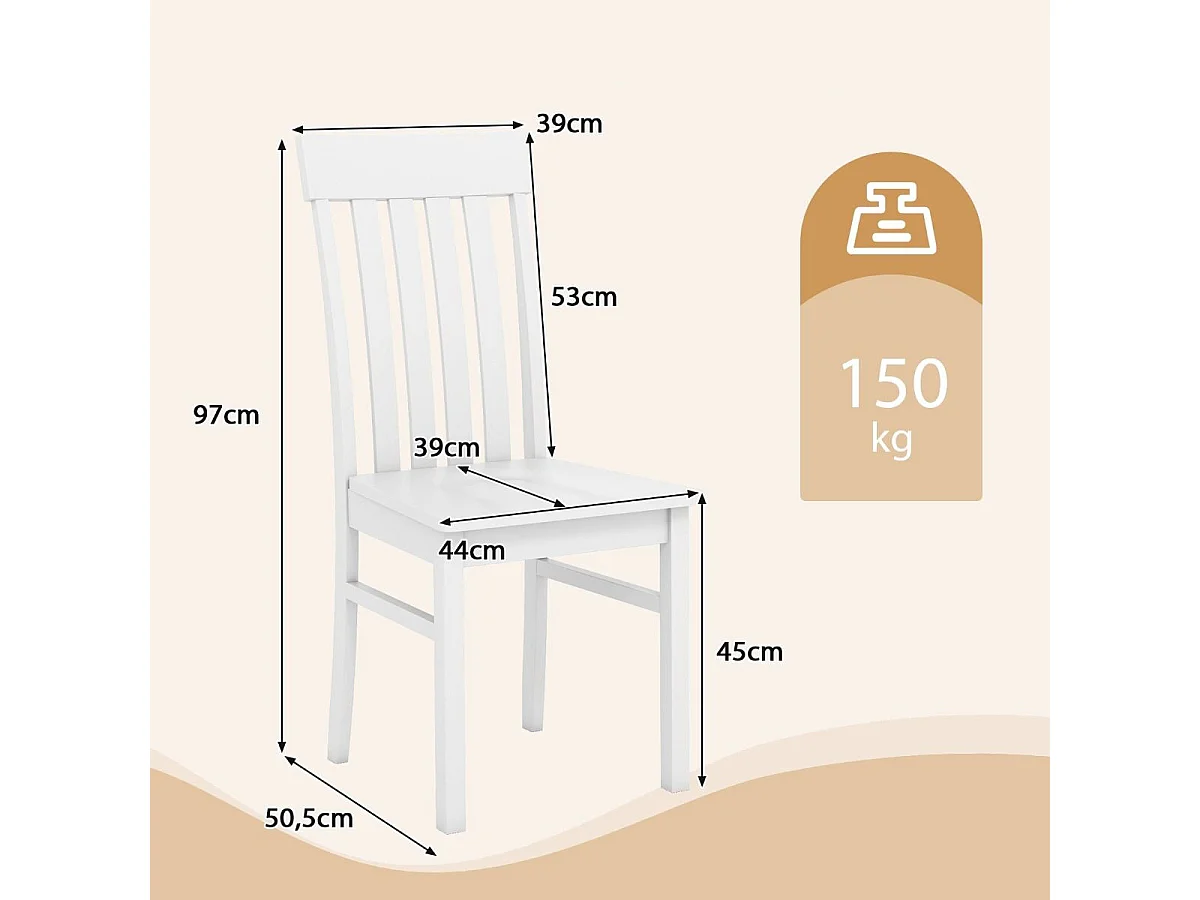 Lot de 2 Chaises de Salle à Manger Chaises de Cuisine sans Accoudoirs avec Dossiers Hauts à Lattes Sièges Concaves Pieds en Bois Blanc