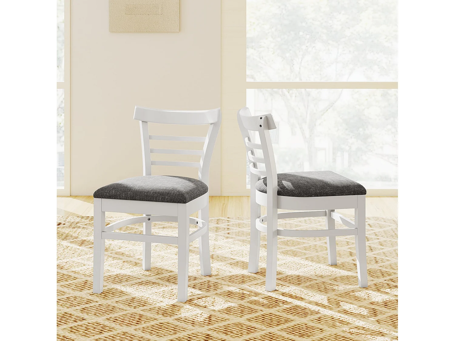 Holz-Esstischstuhlset 2 Kunstleder gepolsterte küchenstühle ohne Armlehnen mit Gummibaumholzbeinen Weiß