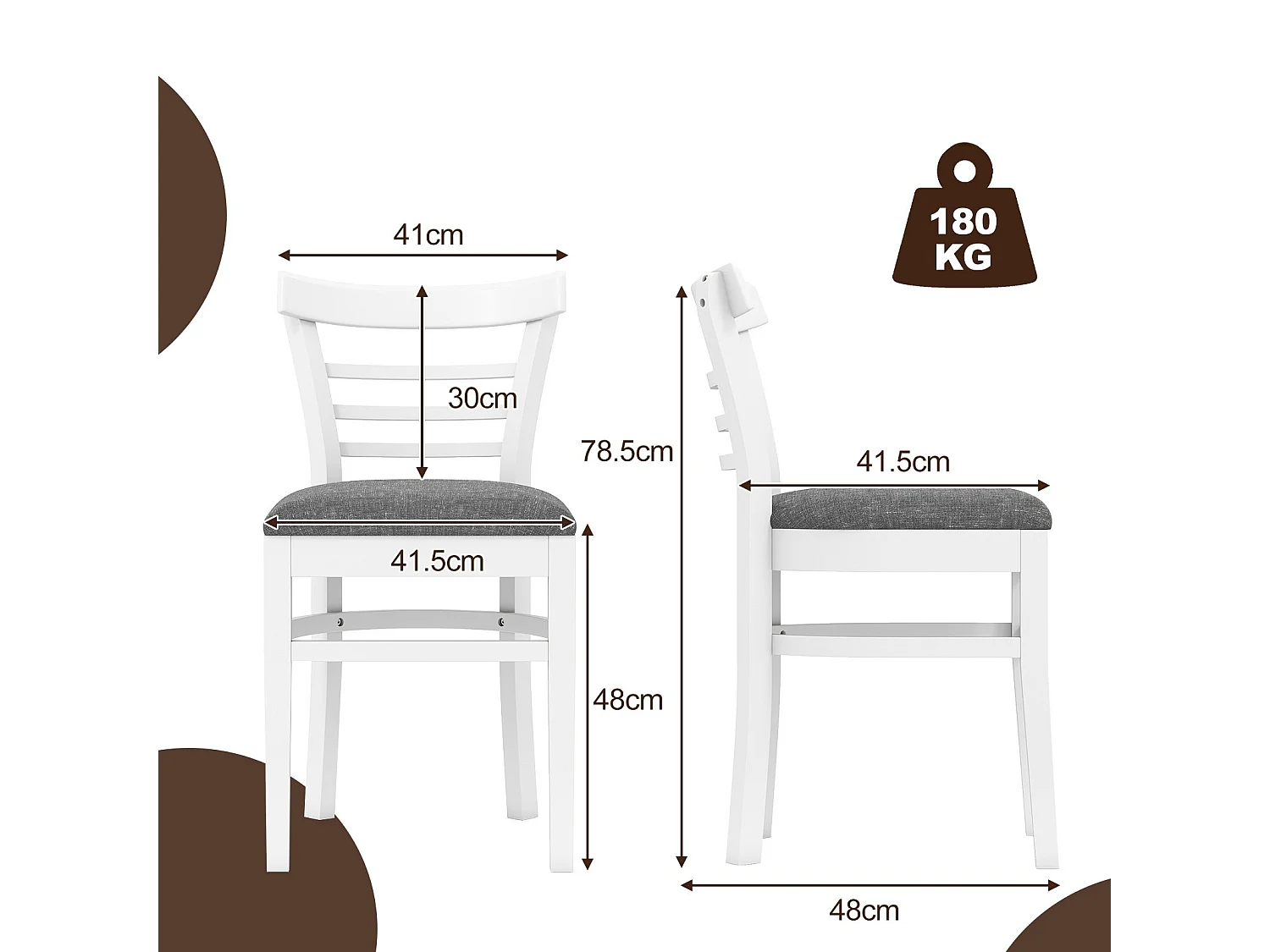 Holz-Esstischstuhlset 2 Kunstleder gepolsterte küchenstühle ohne Armlehnen mit Gummibaumholzbeinen Weiß