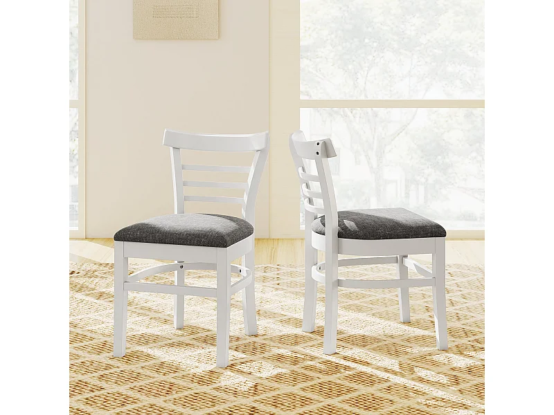 Holz-Esstischstuhlset 2 Kunstleder gepolsterte küchenstühle ohne Armlehnen mit Gummibaumholzbeinen Weiß