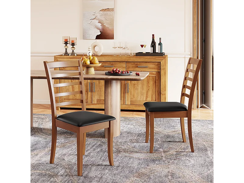 Holz-Esszimmerstuhl-Set aus 2 modern gepolsterter Küchenstuhl mit Gummibaumholz-Beinen Schwarz