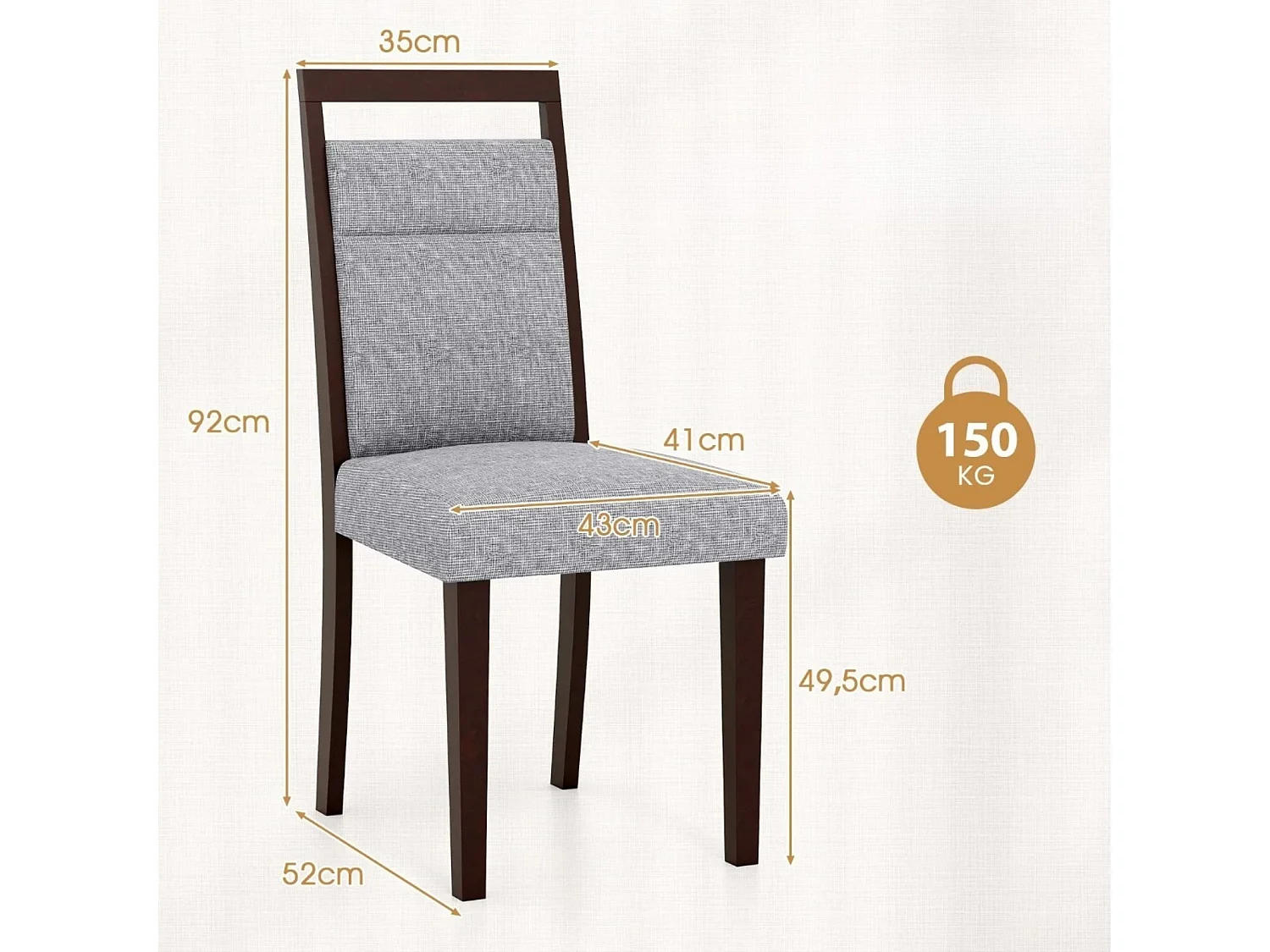 Set di 2 sedie da pranzo imbottite Sedia da cucina con sedile imbottito e schienale reclinabile Grigio