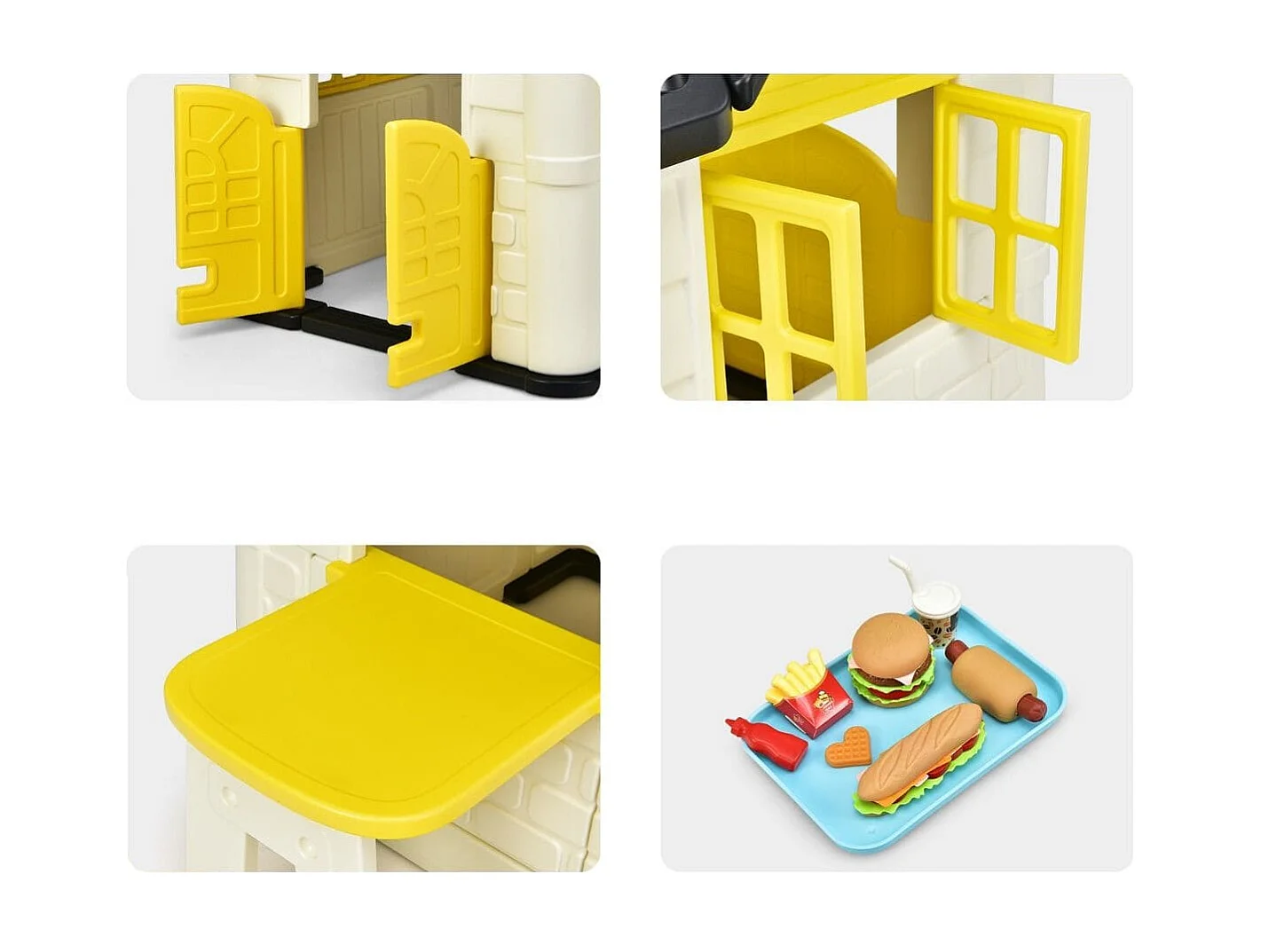 Casetta per bambini con porte finestre tavolo, Set giocattolo 7 pezzi con copertura impermeabile 164x124x132cm Giallo