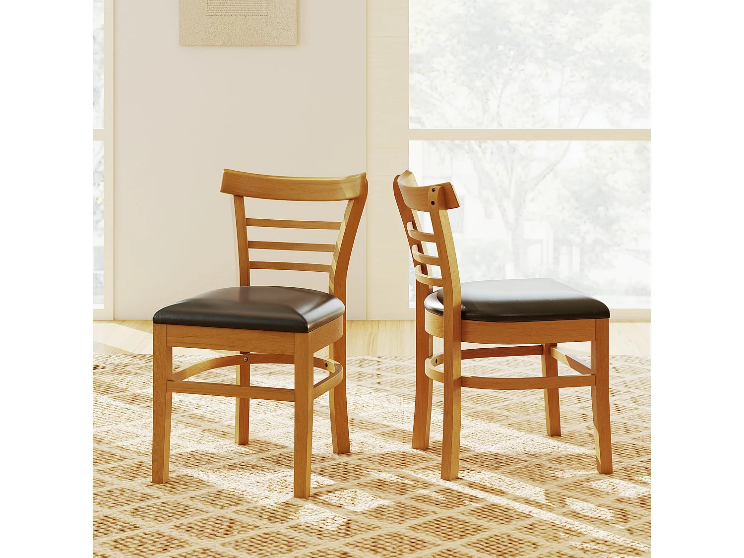 Set di sedie da pranzo in legno 2 sedie da cucina imbottite in ecopelle senza braccioli con gambe in legno di gomma Naturale