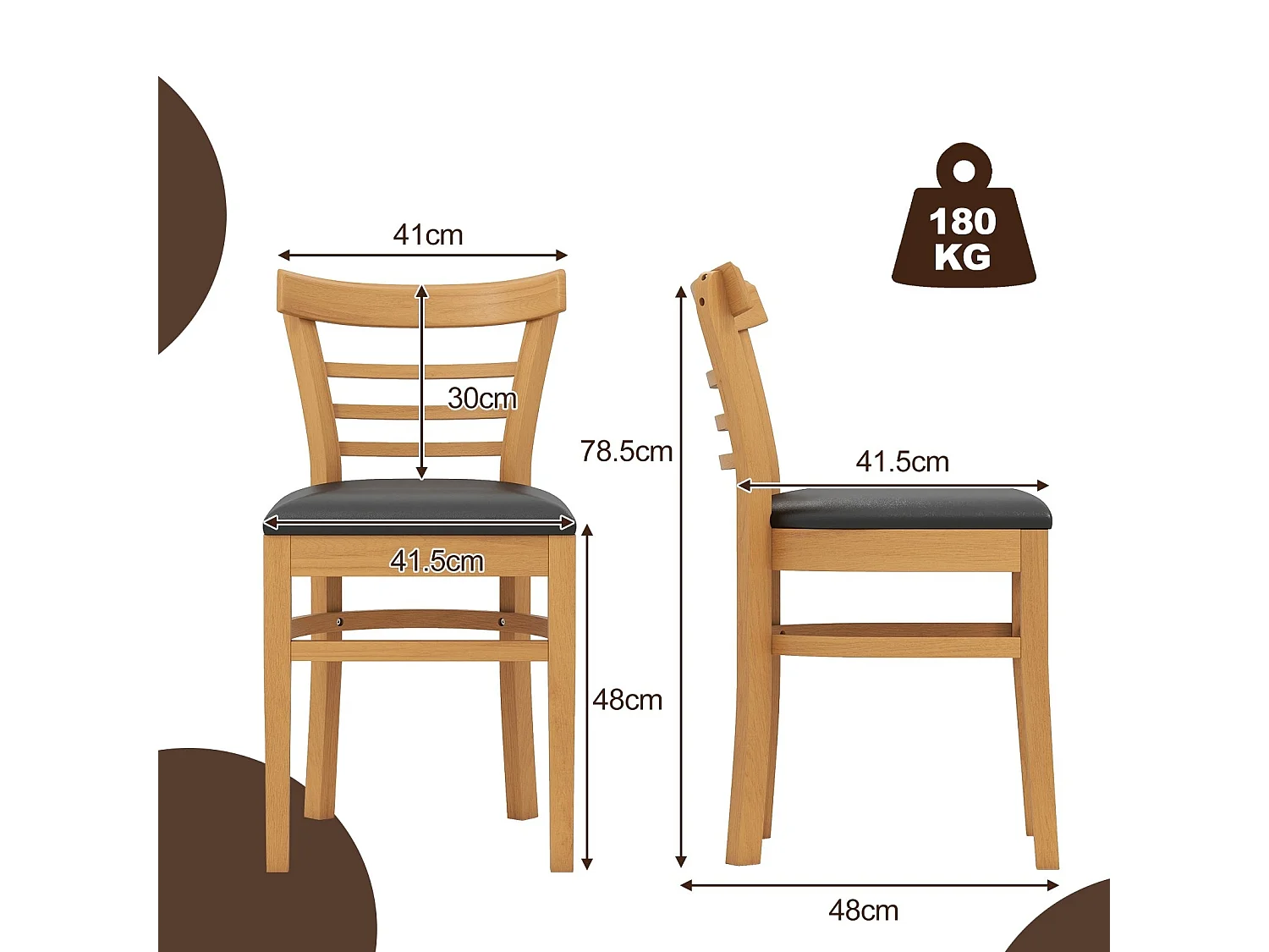 Set di sedie da pranzo in legno 2 sedie da cucina imbottite in ecopelle senza braccioli con gambe in legno di gomma Naturale