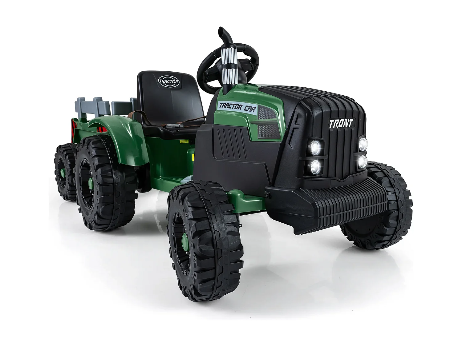 COSTWAY 12V Tracteur Électrique Enfants à 6 Pneus - Pelle, Remorque Amovible, LED, Musique - Télécommande 2,4G, 3-6km/h, Rose
