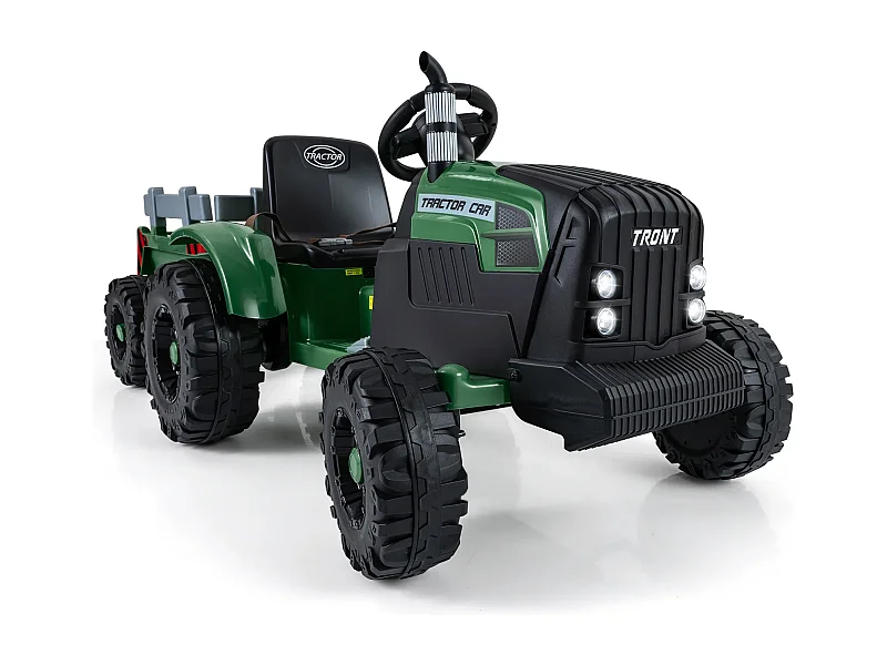 24V Tracteur électrique pour enfants avec remorque véhicule électrique avec remorque amovible télécommande vert foncé