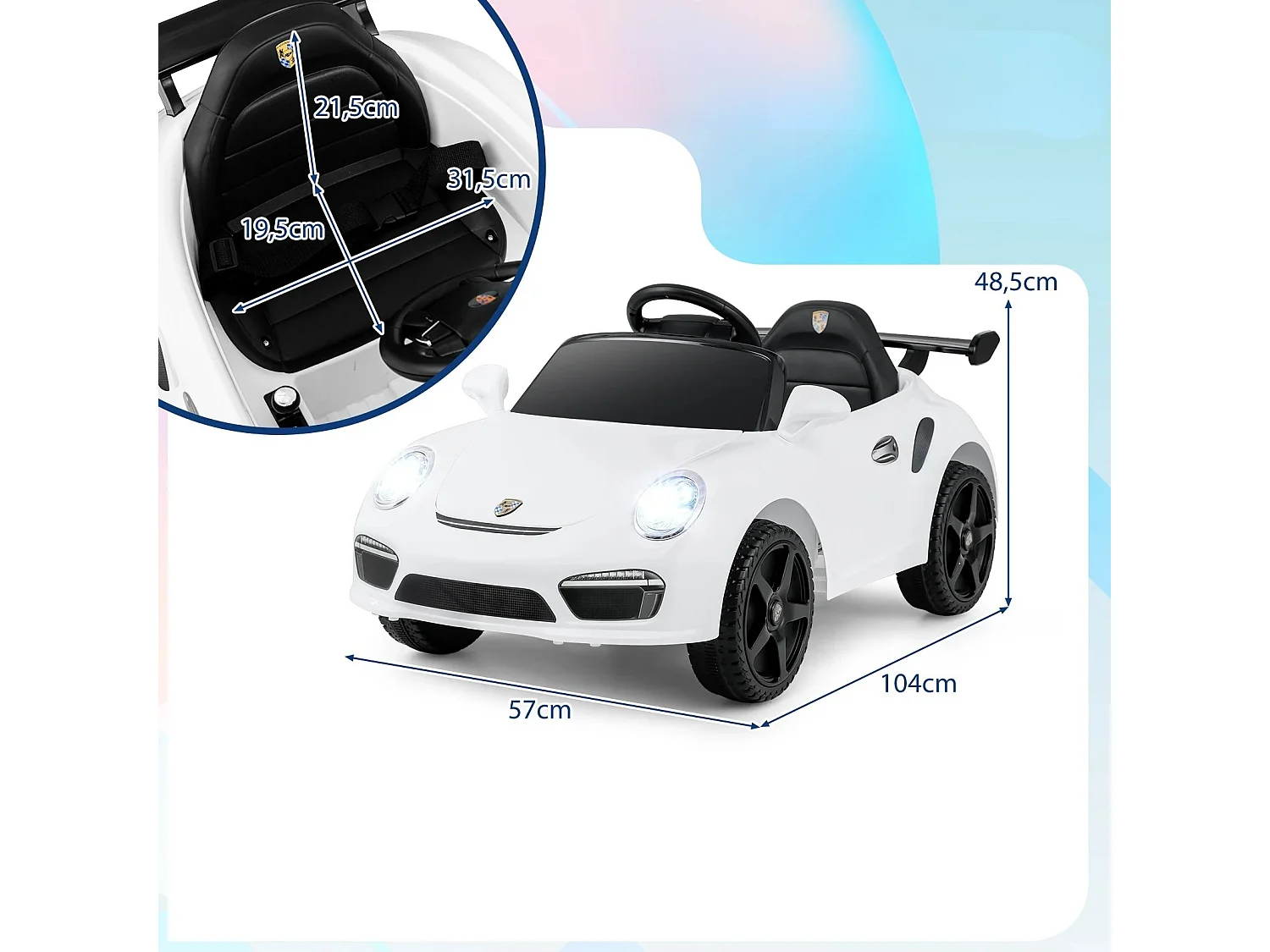 12V Voiture électrique pour enfants avec télécommande & démarrage en douceur Véhicule électrique Porsche sous licence Blanc