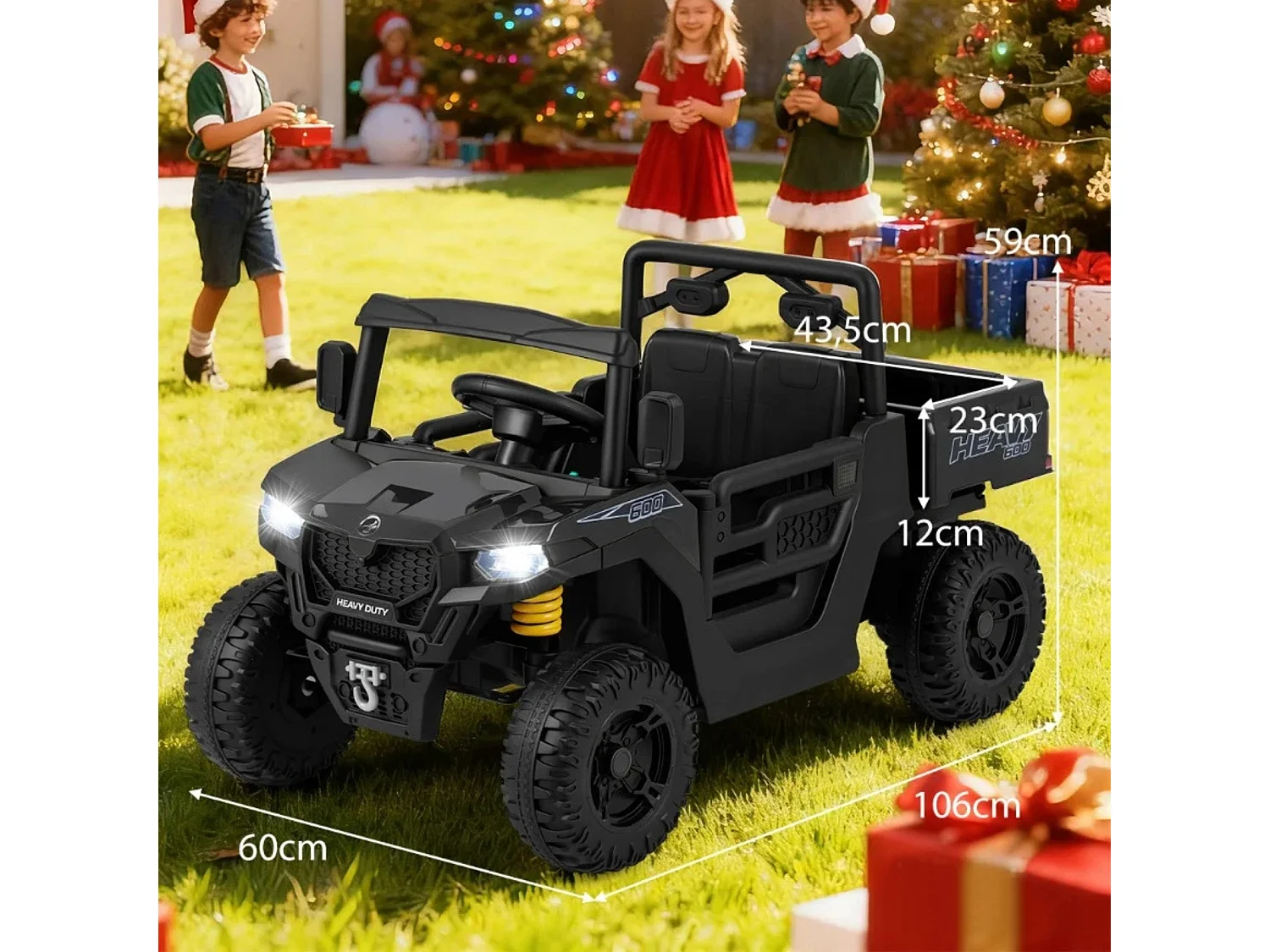 Kinder Elektroauto mit Elektrischer Kippmulde & Fernbedienung 12V Kinderauto Kinderfahrzeug Schwarz