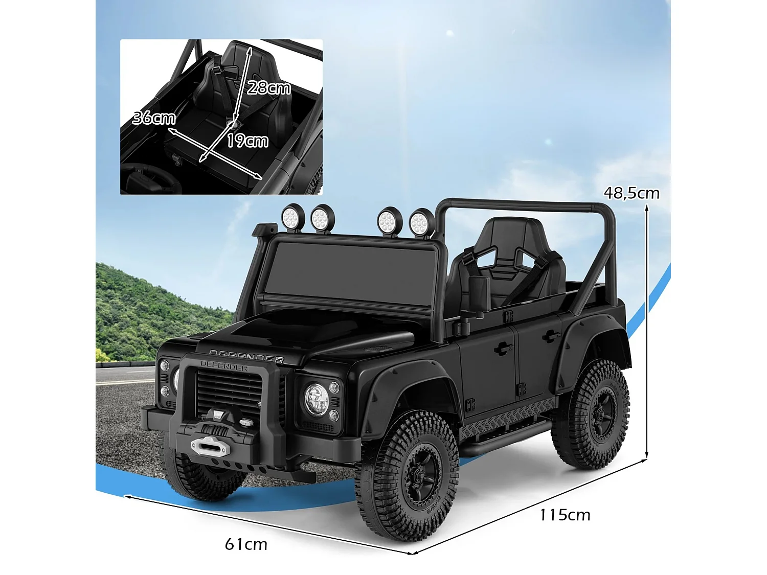 Land Rover Defender Elektroauto Kinder Elektrofahrzeug mit Eltern-Fernbedienung Schwarz
