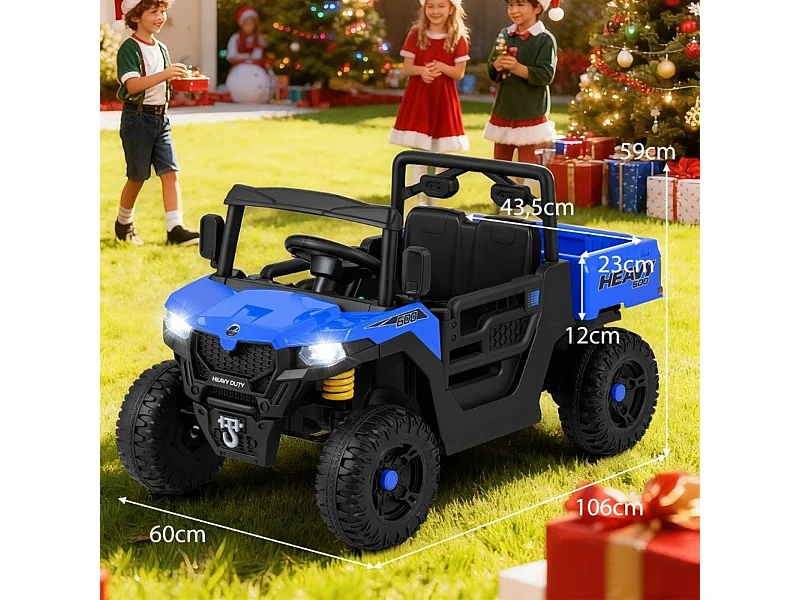 Camion Benne Électrique 12V avec Benne Basculante Télécommande Musique Histoire Lumières LED & Suspension à Ressort pour 3-8 Ans Bleu