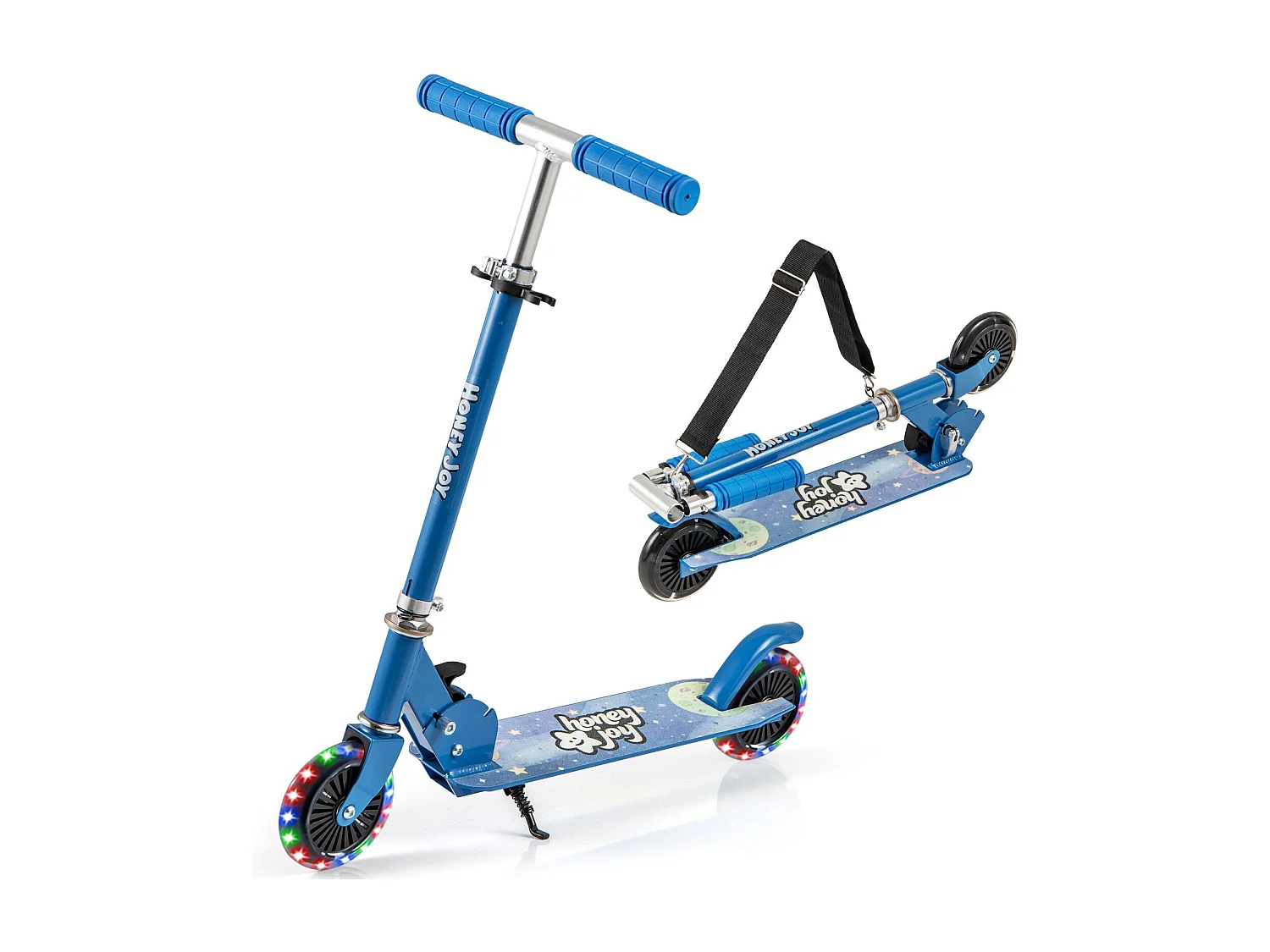 Roller Kinder klappbar Kinderroller mit LED-Räder Lenker Ständer & Tragegurt Scooter Blau