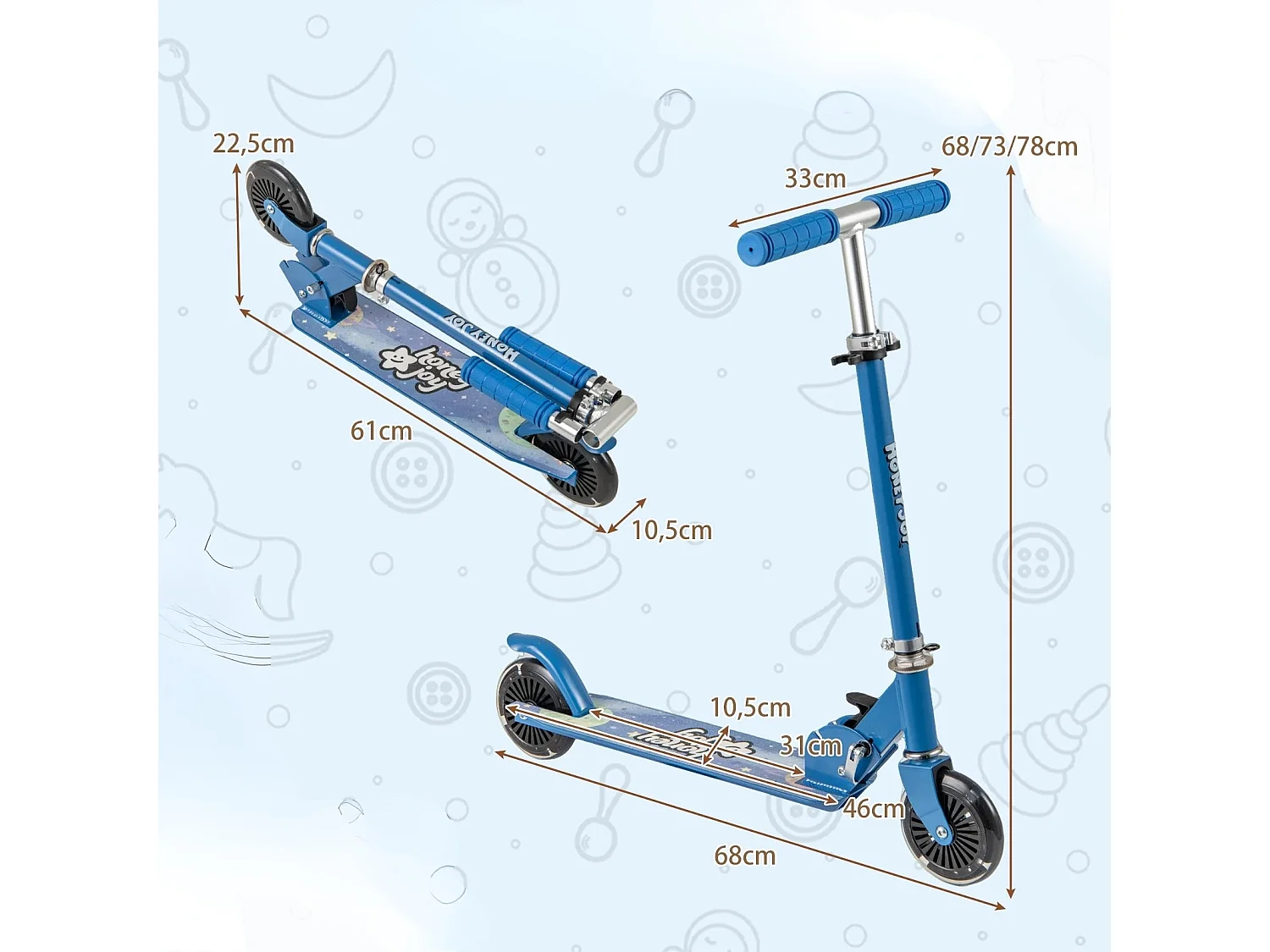 Roller Kinder klappbar Kinderroller mit LED-Räder Lenker Ständer & Tragegurt Scooter Blau