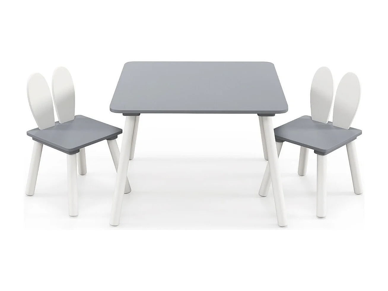 Table et 2 Chaises Enfants 3-6 Ans en Forme Lapin Chaises Ergonomique pour pour Jouer Dessiner Manger Gris