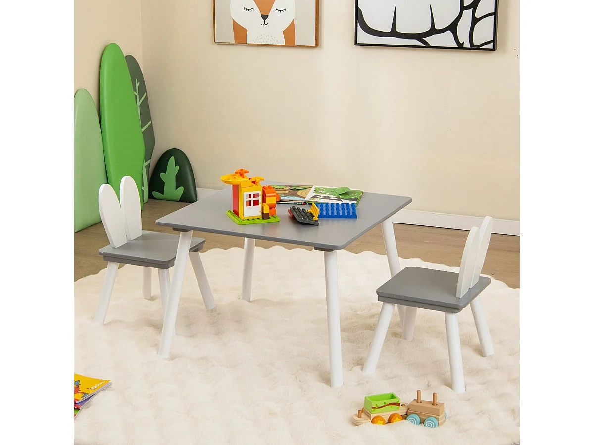Table et 2 Chaises Enfants 3-6 Ans en Forme Lapin Chaises Ergonomique pour pour Jouer Dessiner Manger Gris